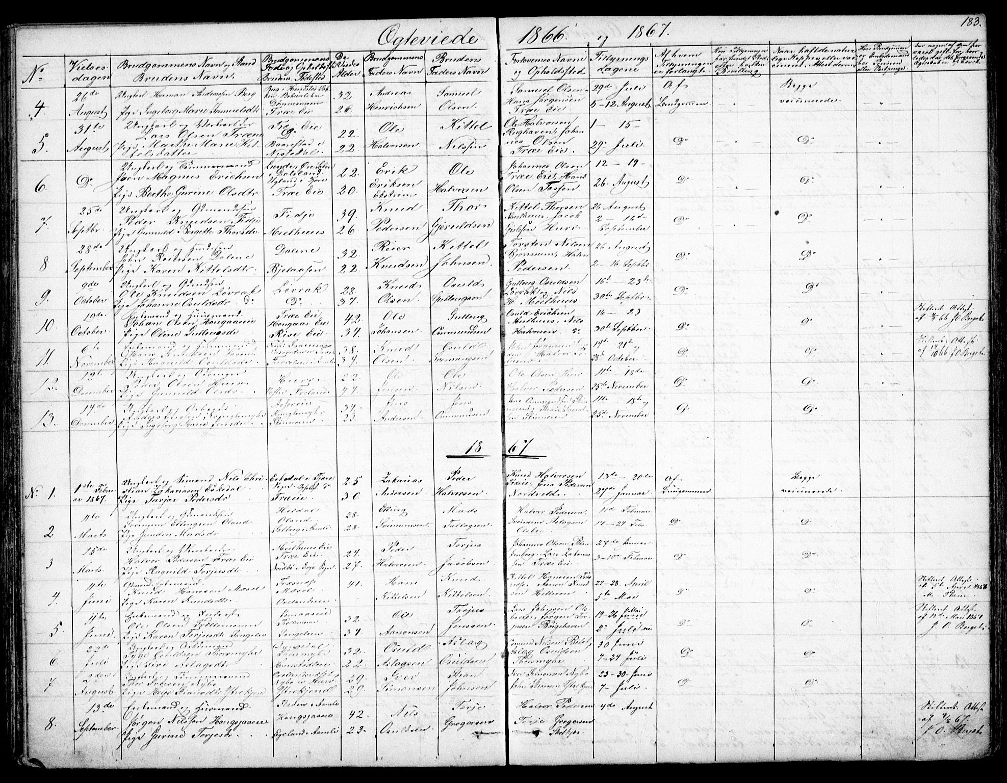 Froland sokneprestkontor, SAK/1111-0013/F/Fb/L0008: Parish register (copy) no. B 8, 1843-1875, p. 183
