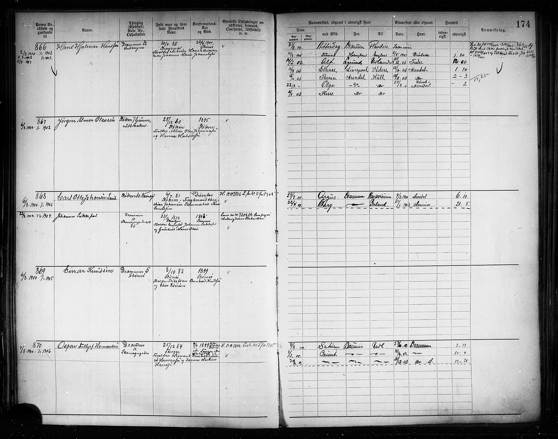 Drammen innrulleringsdistrikt, SAKO/A-781/F/Fb/L0005: Annotasjonsrulle, 1894-1905, p. 177