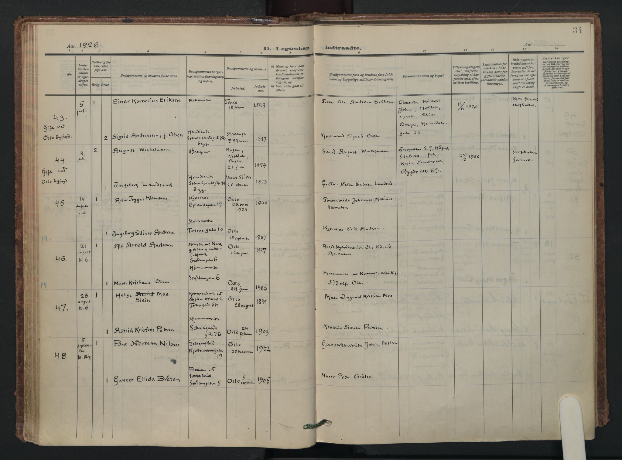 Vålerengen prestekontor Kirkebøker, AV/SAO-A-10878/F/Fa/L0005: Parish register (official) no. 5, 1924-1936, p. 34