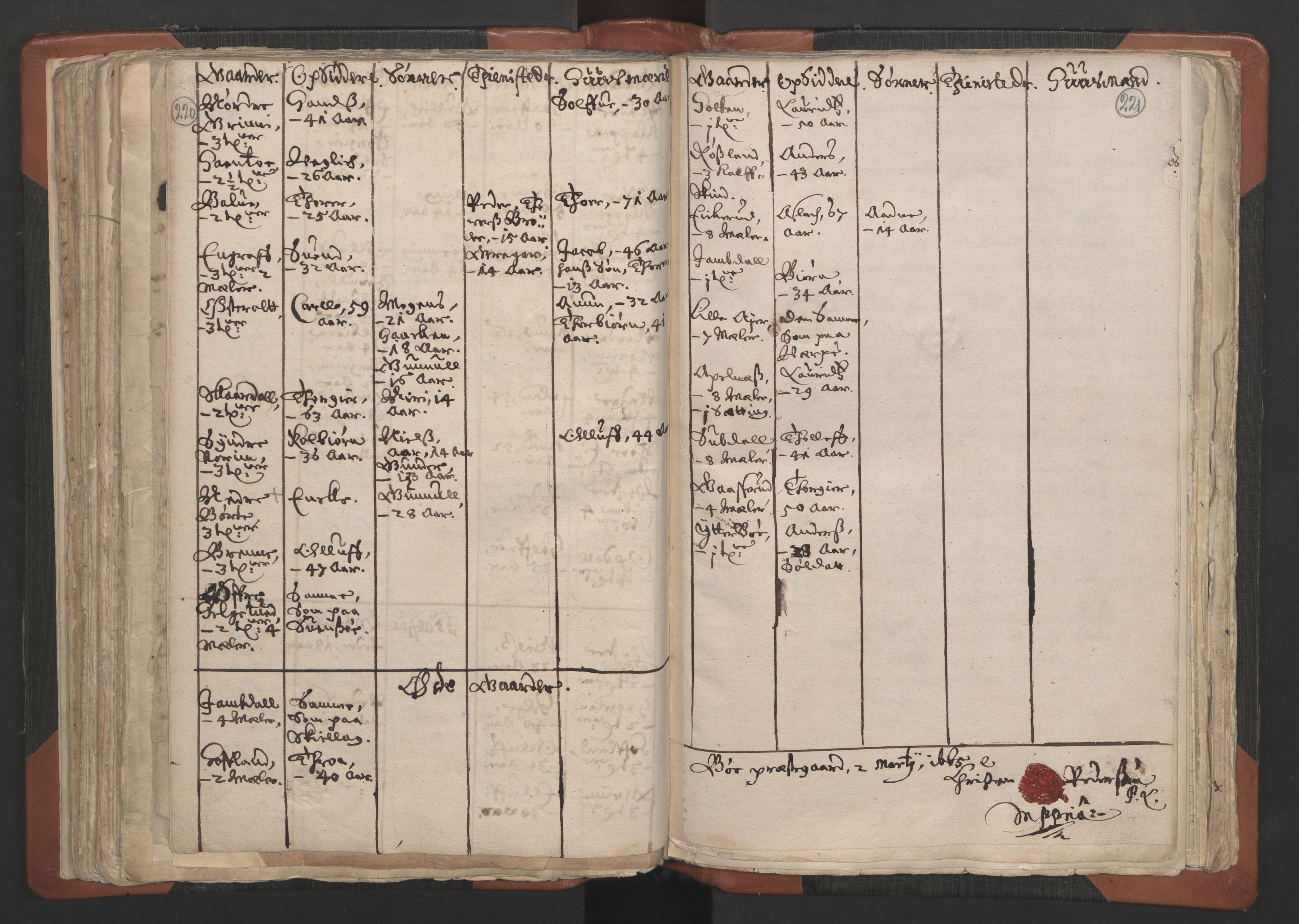 RA, Vicar's Census 1664-1666, no. 12: Øvre Telemark deanery, Nedre Telemark deanery and Bamble deanery, 1664-1666, p. 220-221