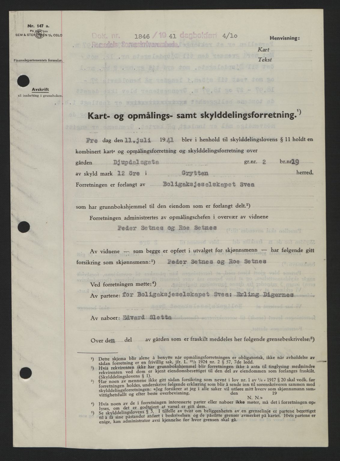 Romsdal sorenskriveri, AV/SAT-A-4149/1/2/2C: Mortgage book no. A11, 1941-1942, Diary no: : 1846/1941