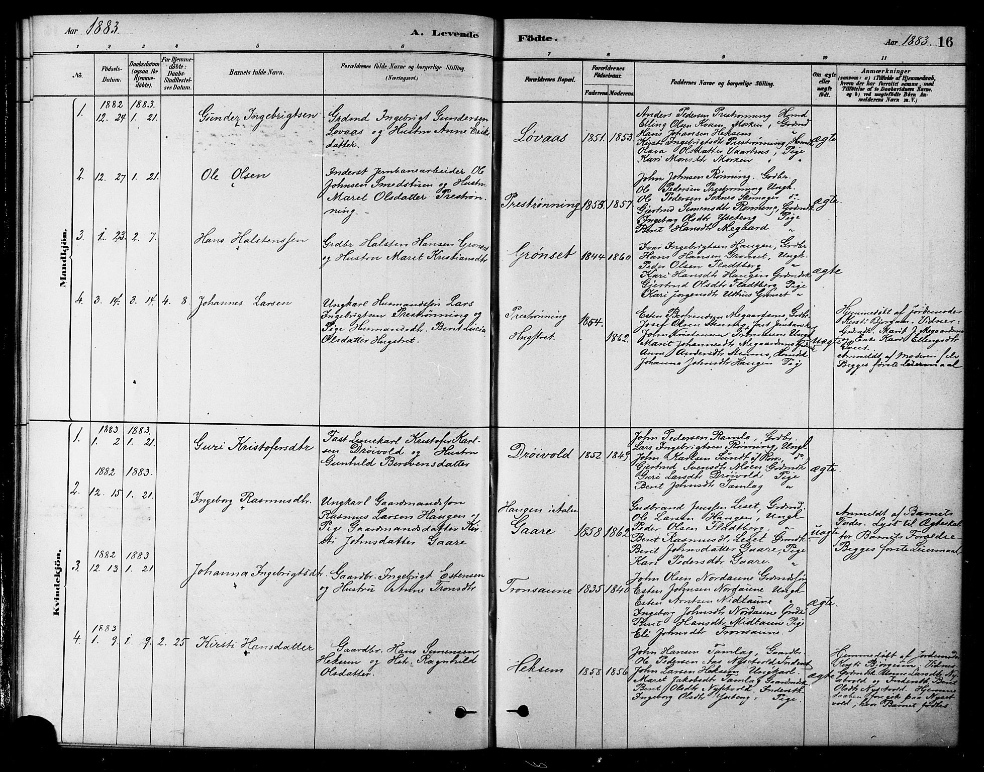 Ministerialprotokoller, klokkerbøker og fødselsregistre - Sør-Trøndelag, SAT/A-1456/685/L0972: Parish register (official) no. 685A09, 1879-1890, p. 16