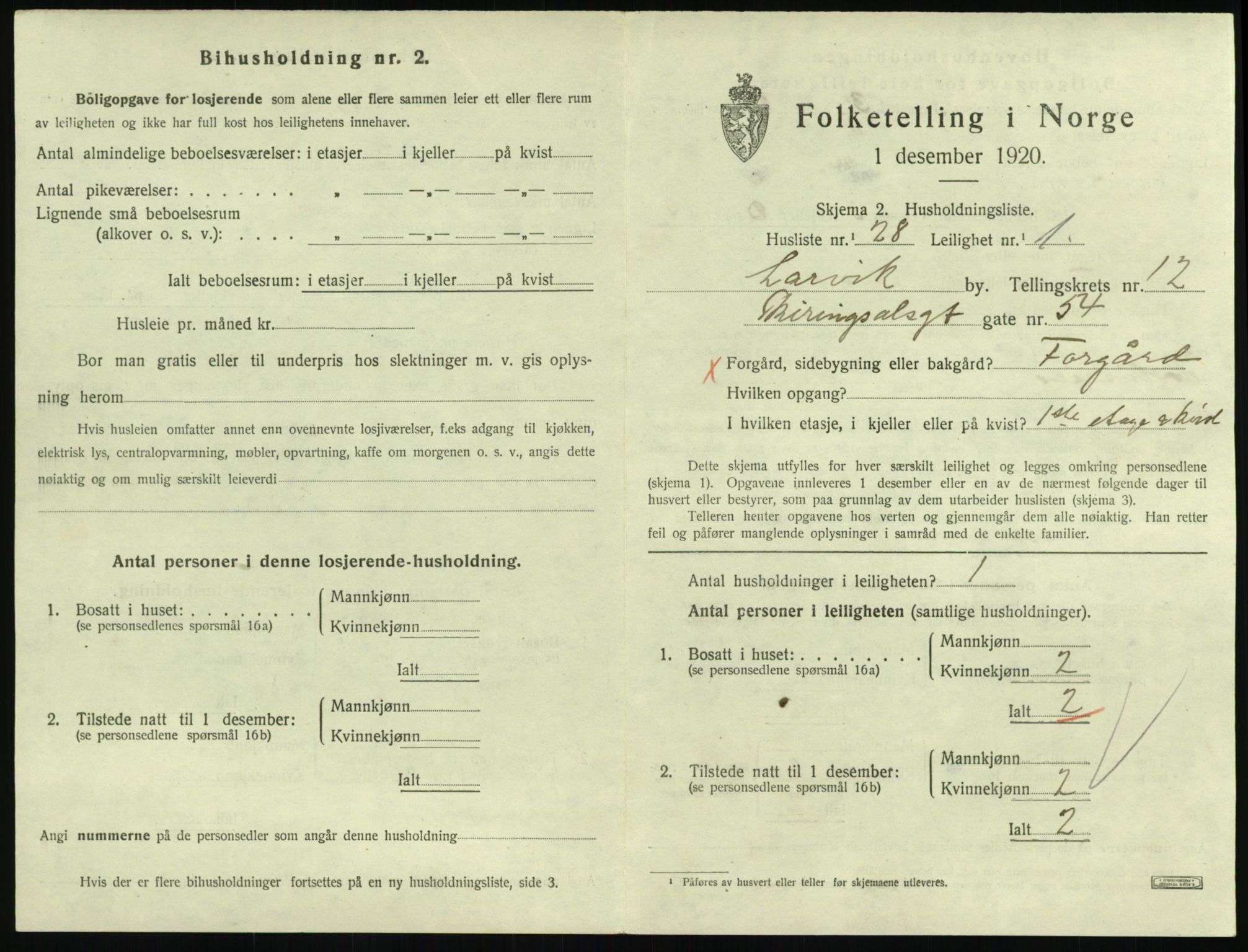 SAKO, 1920 census for Larvik, 1920, p. 8468