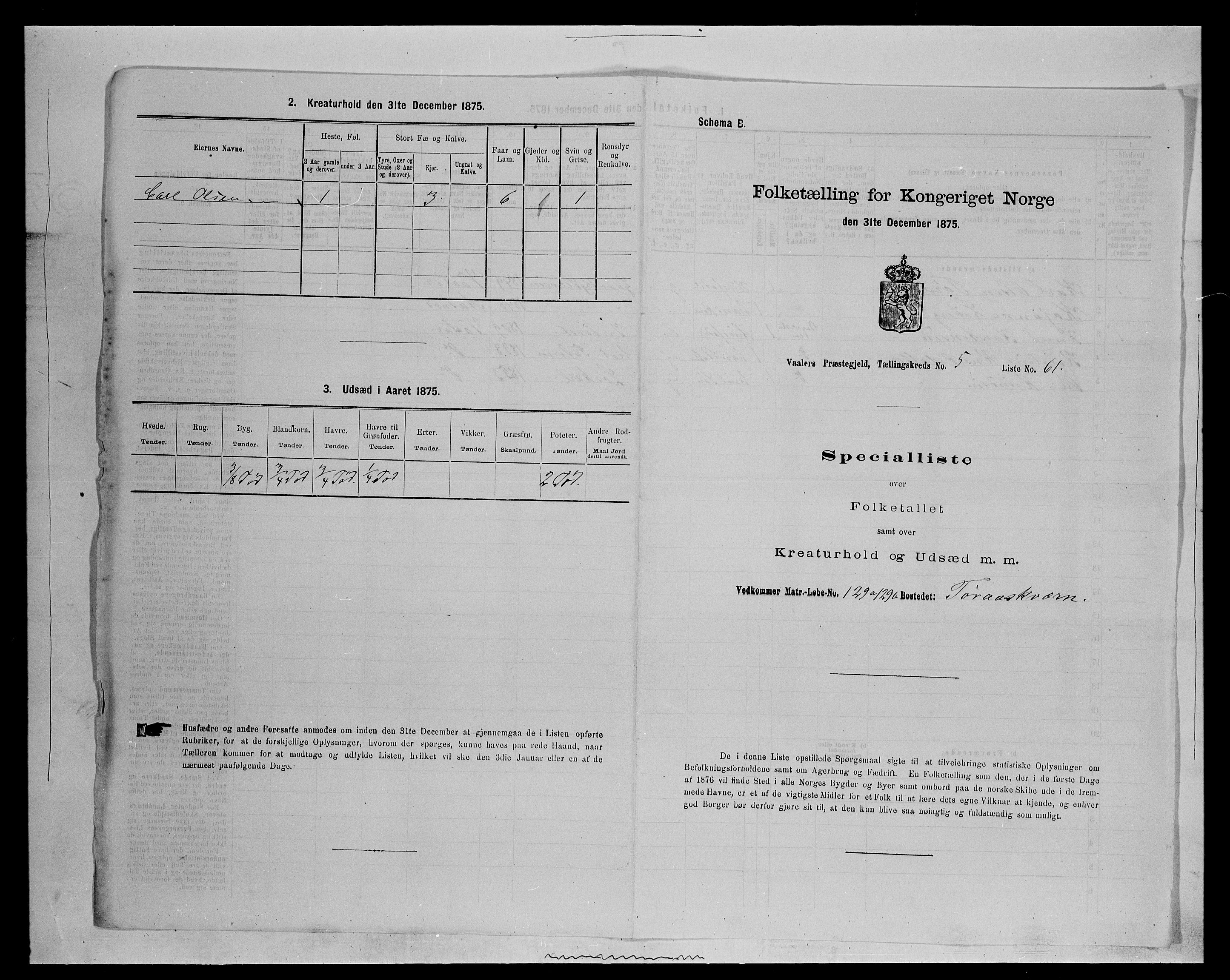 SAH, 1875 census for 0426P Våler parish (Hedmark), 1875, p. 708