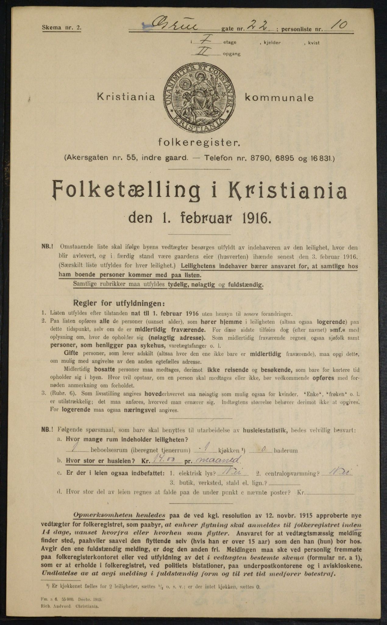 OBA, Municipal Census 1916 for Kristiania, 1916, p. 31164