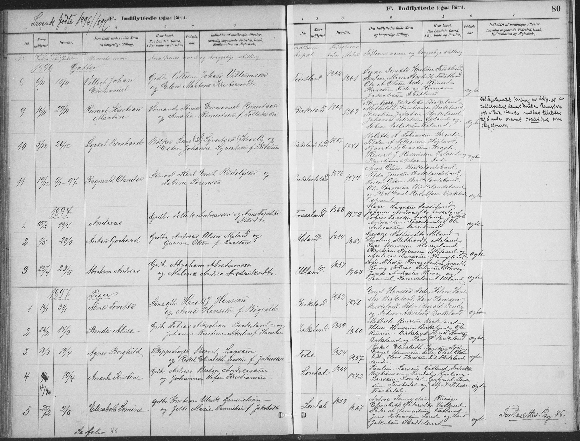 Kvinesdal sokneprestkontor, SAK/1111-0026/F/Fa/Faa/L0004: Parish register (official) no. A 4, 1882-1897, p. 80