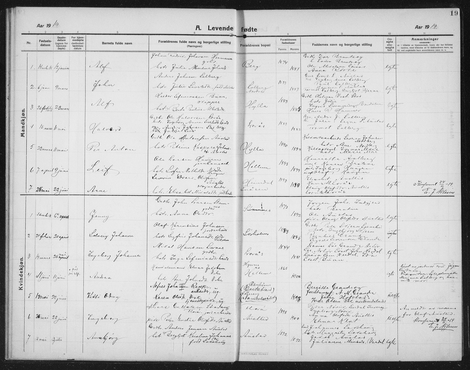 Ministerialprotokoller, klokkerbøker og fødselsregistre - Nord-Trøndelag, SAT/A-1458/731/L0312: Parish register (copy) no. 731C03, 1911-1935, p. 19
