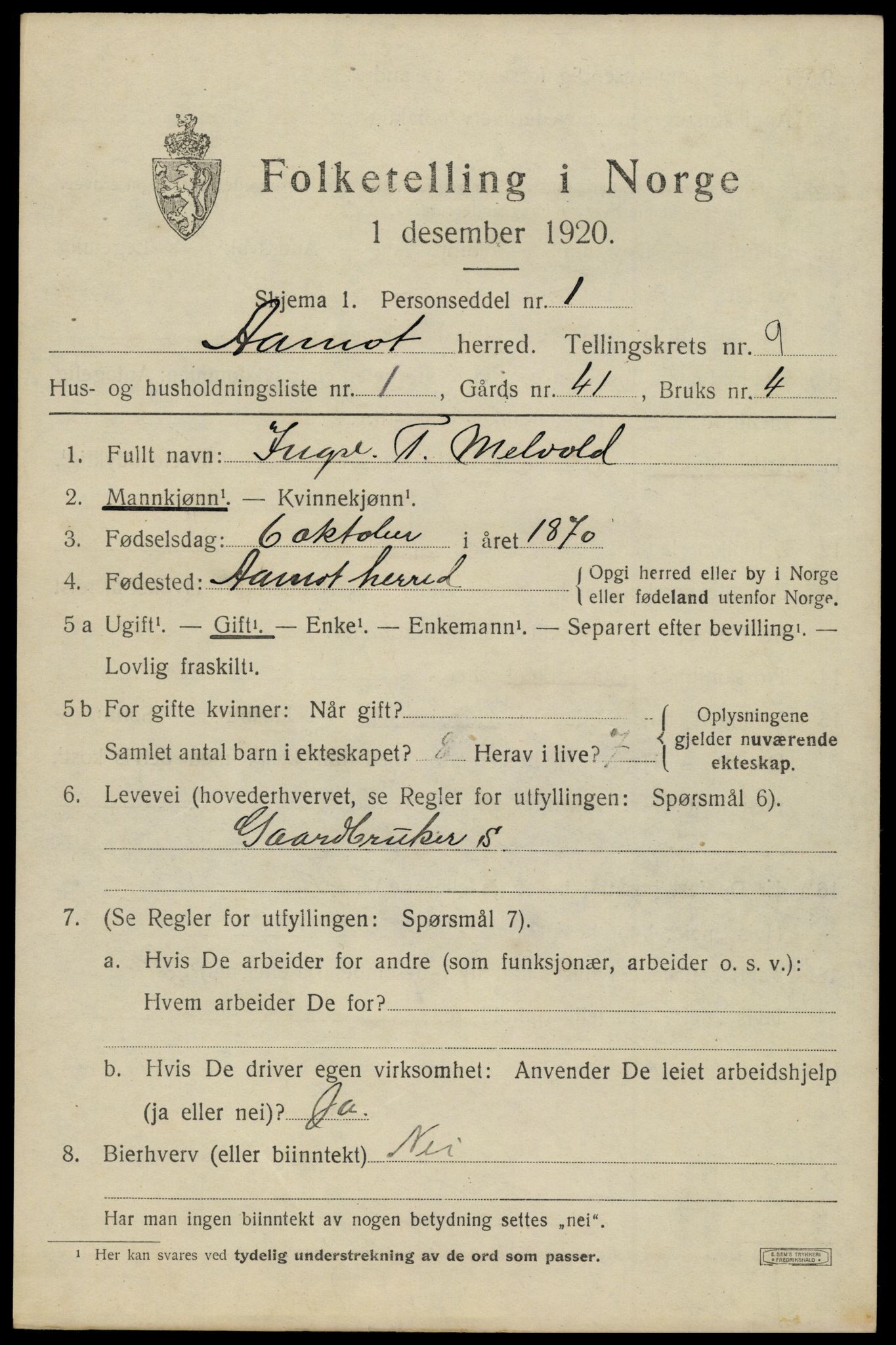 SAH, 1920 census for Åmot, 1920, p. 8187