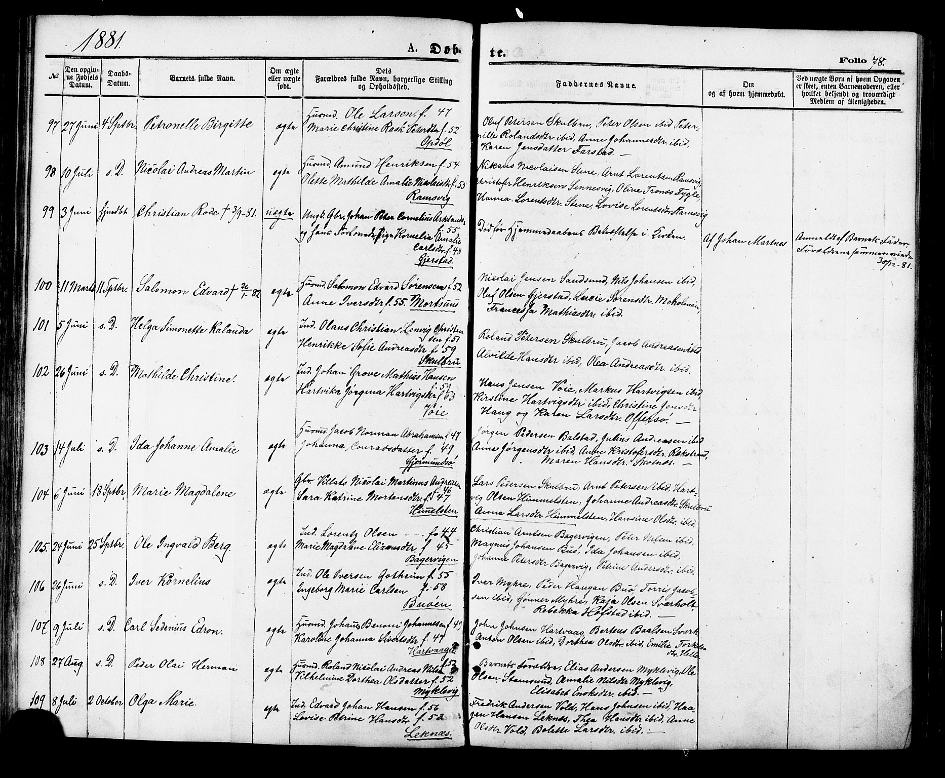Ministerialprotokoller, klokkerbøker og fødselsregistre - Nordland, SAT/A-1459/881/L1166: Parish register (copy) no. 881C03, 1876-1885, p. 78