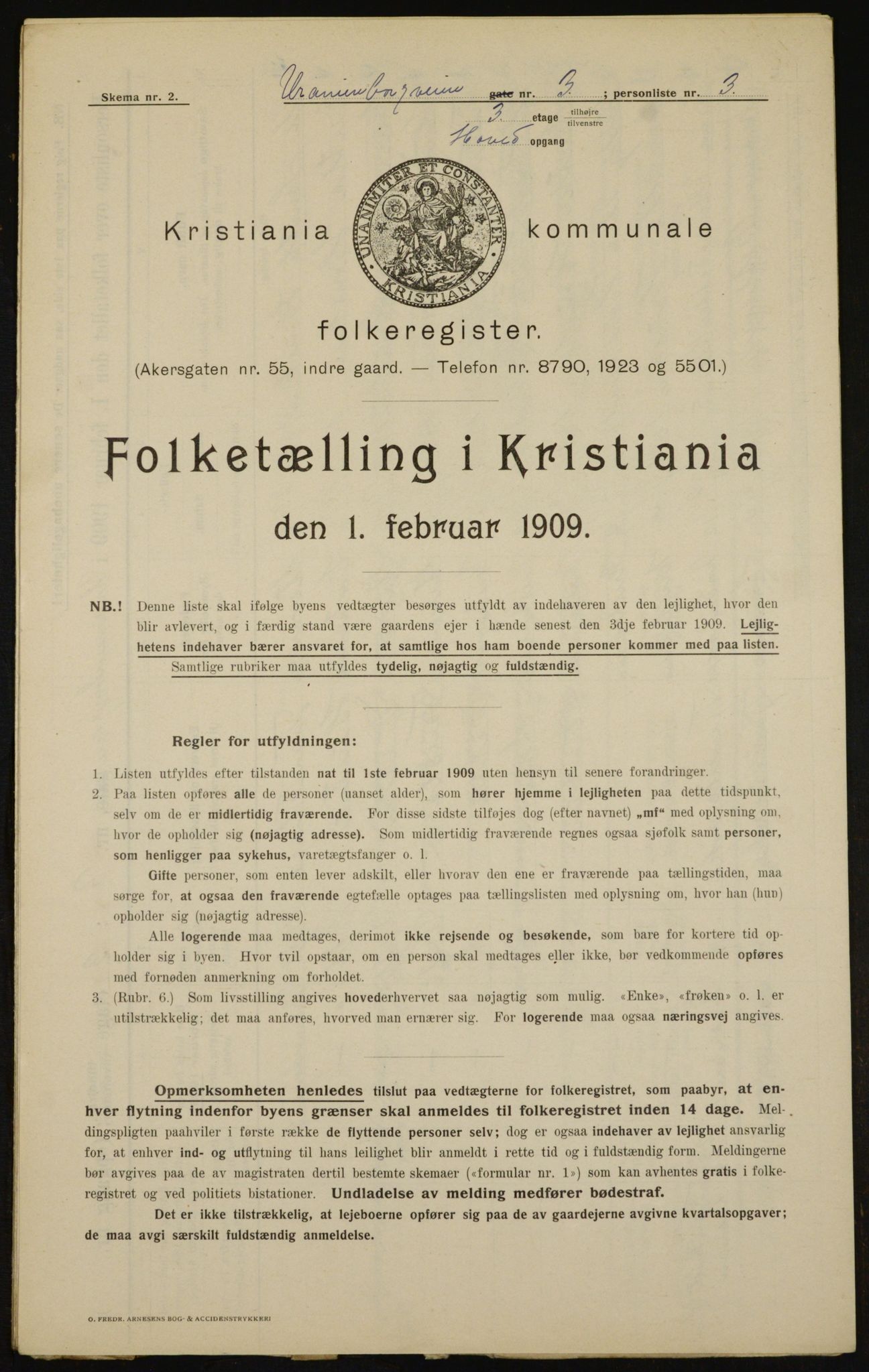 OBA, Municipal Census 1909 for Kristiania, 1909, p. 109182