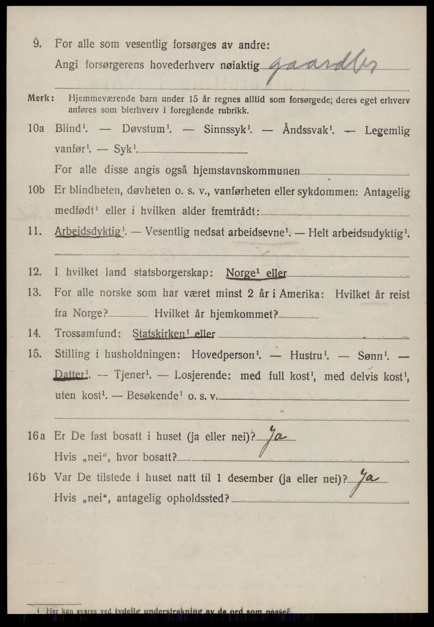 SAT, 1920 census for Sunnylven, 1920, p. 2587