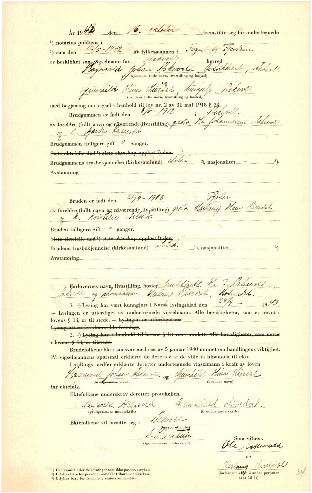 Sunnfjord tingrett, AV/SAB-A-3201/1/M/Mc/Mca/L0001: Vigselsbok, 1942-1945, p. 18b