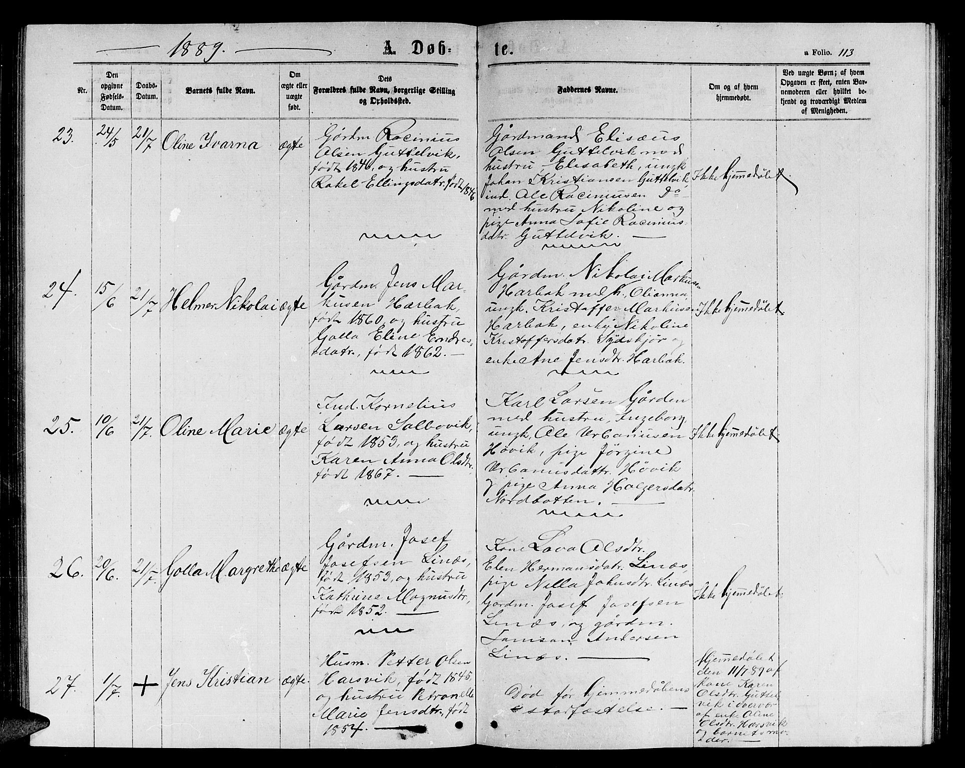 Ministerialprotokoller, klokkerbøker og fødselsregistre - Sør-Trøndelag, AV/SAT-A-1456/656/L0695: Parish register (copy) no. 656C01, 1867-1889, p. 113