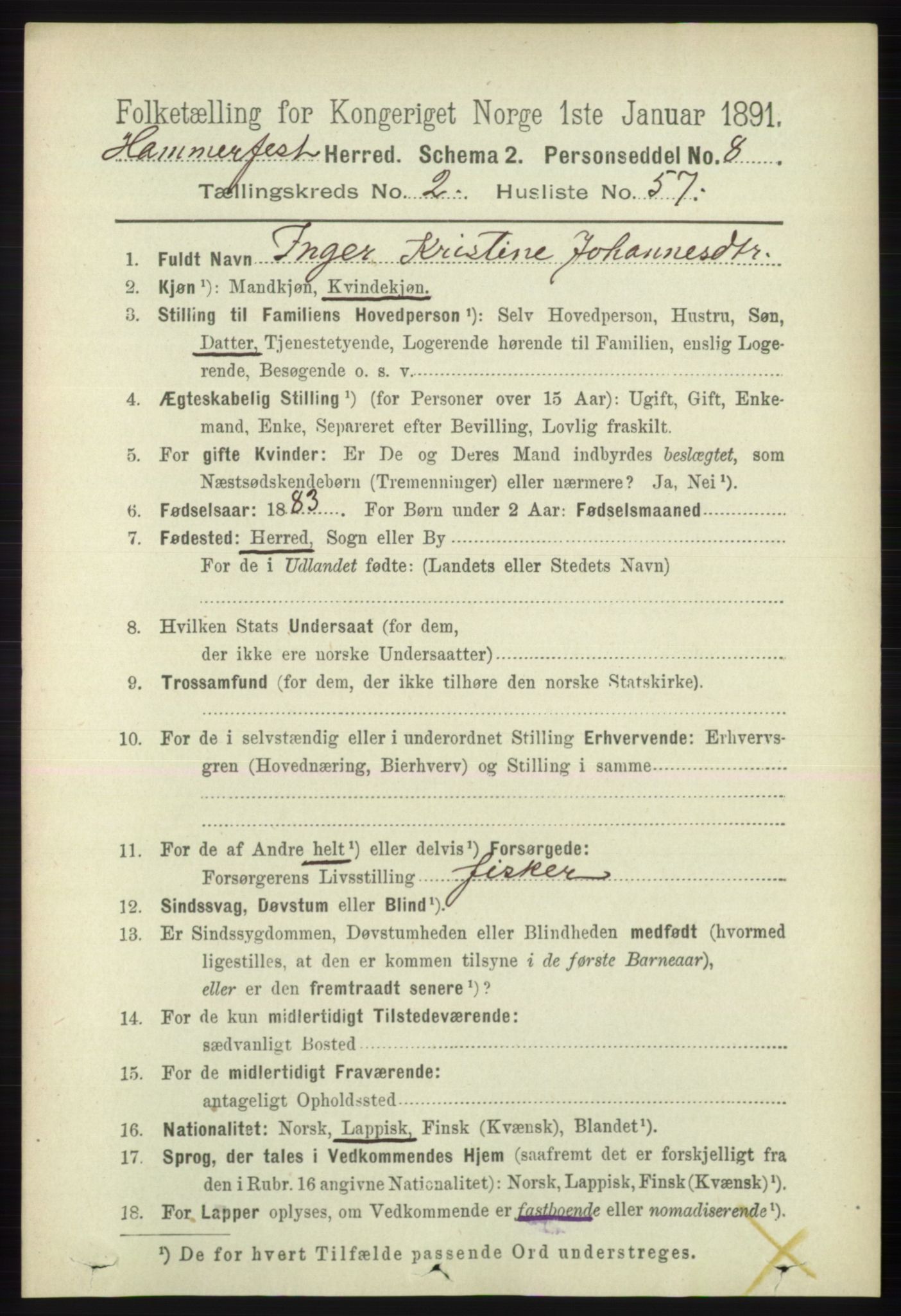 RA, 1891 census for 2016 Hammerfest, 1891, p. 985