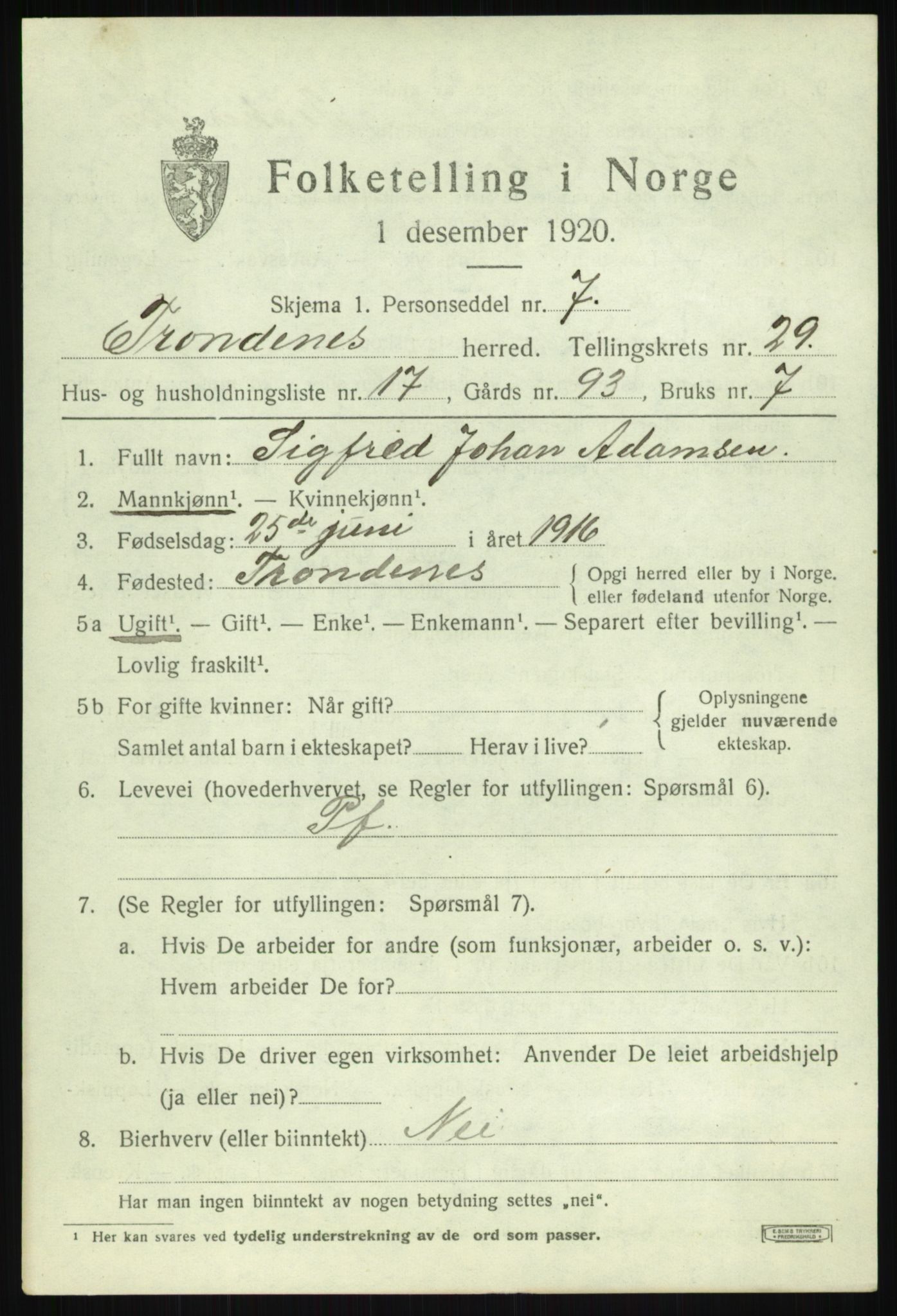 SATØ, 1920 census for Trondenes, 1920, p. 21043