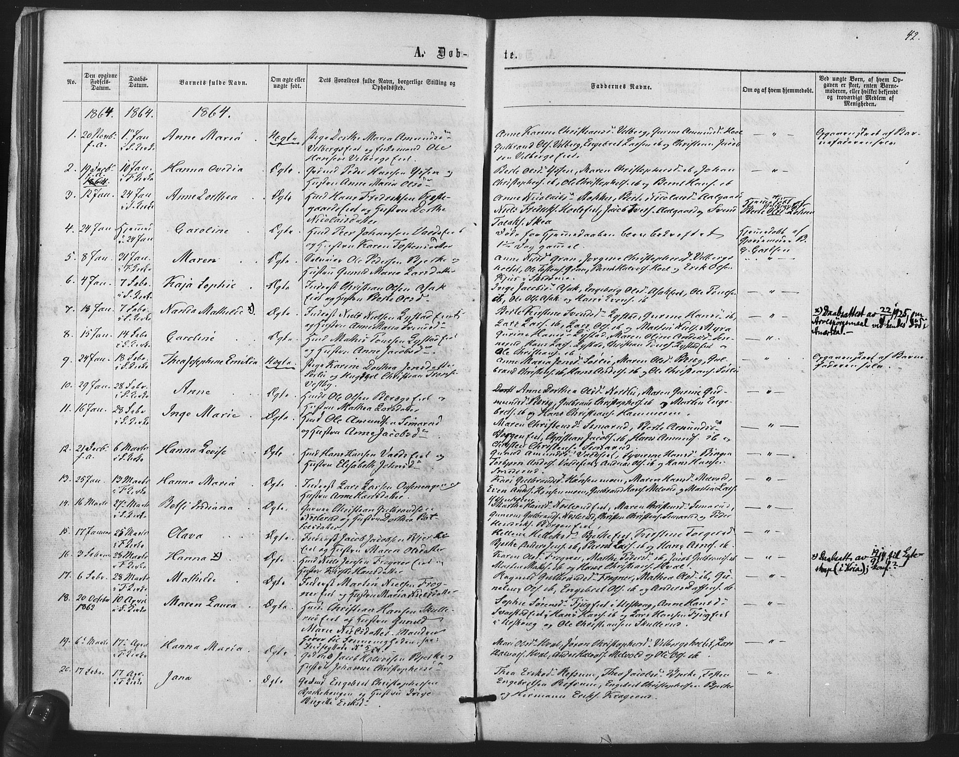 Sørum prestekontor Kirkebøker, SAO/A-10303/F/Fa/L0006: Parish register (official) no. I 6, 1864-1877, p. 42