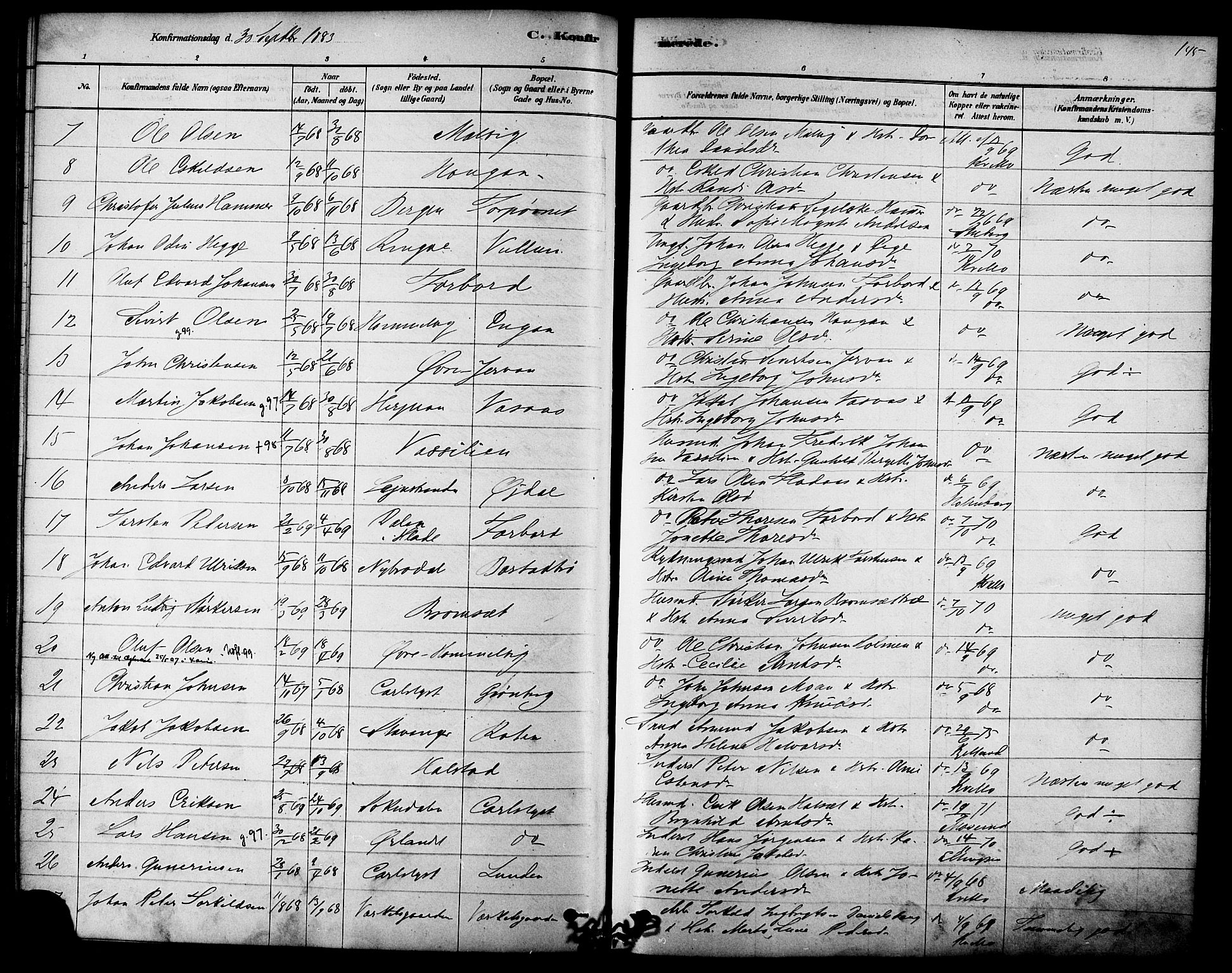 Ministerialprotokoller, klokkerbøker og fødselsregistre - Sør-Trøndelag, SAT/A-1456/616/L0410: Parish register (official) no. 616A07, 1878-1893, p. 145
