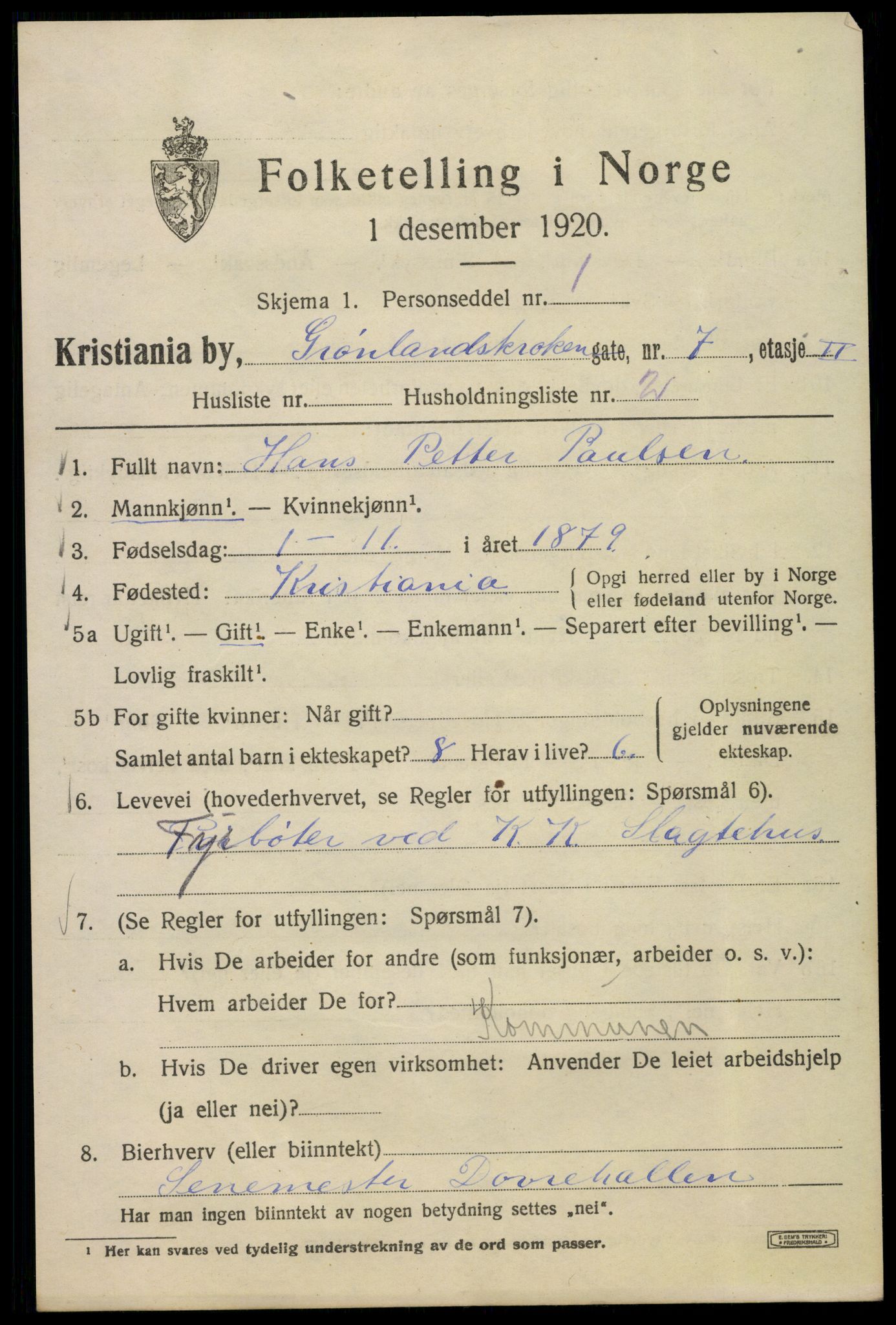 SAO, 1920 census for Kristiania, 1920, p. 255731