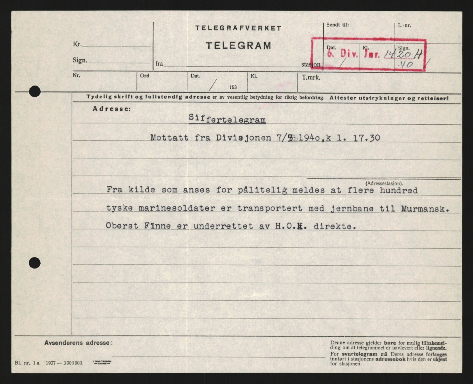 Forsvaret, Forsvarets krigshistoriske avdeling, AV/RA-RAFA-2017/Y/Yb/L0122: II-C-11-600  -  6. Divisjon med avdelinger, 1940, p. 465