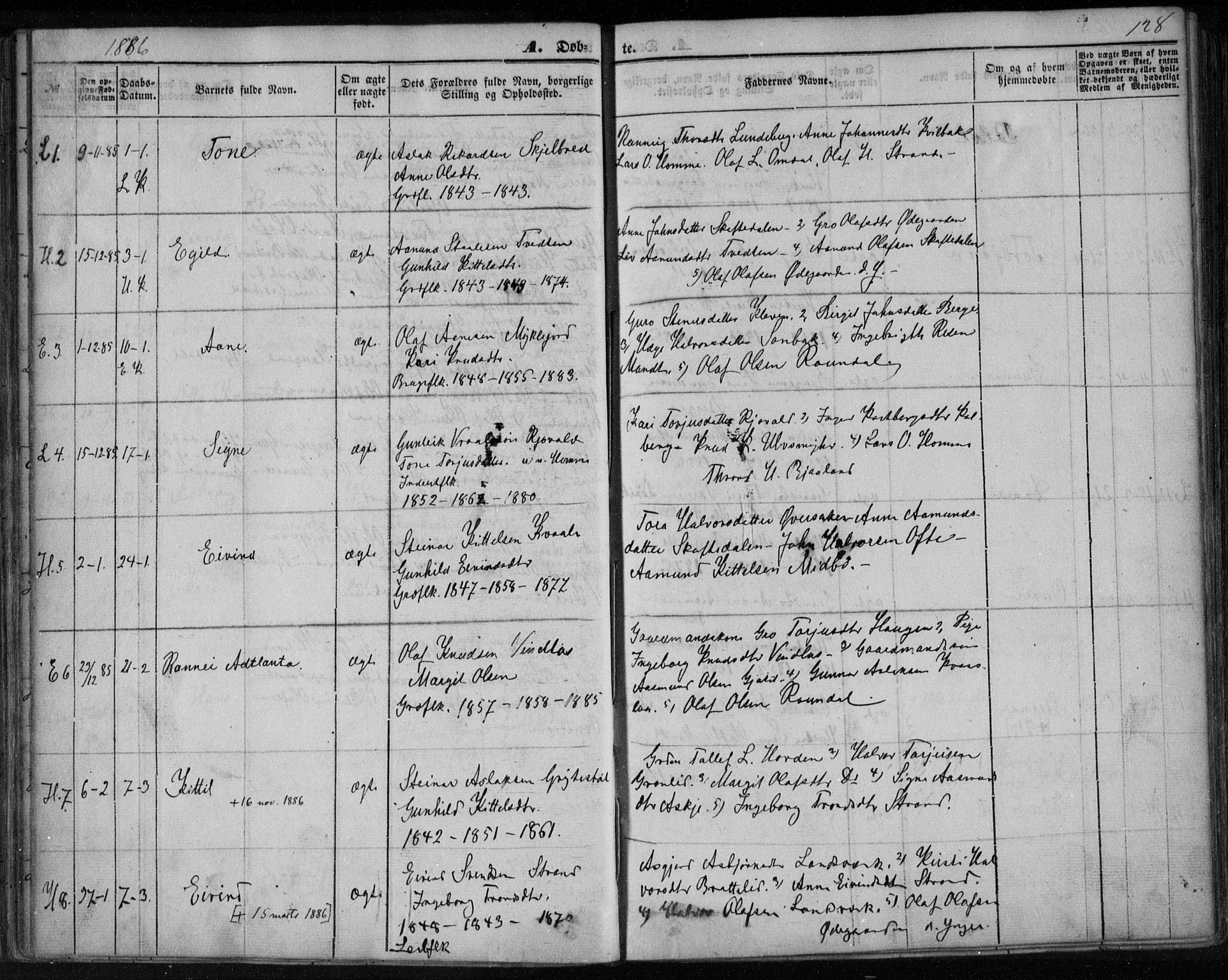 Lårdal kirkebøker, SAKO/A-284/F/Fa/L0006: Parish register (official) no. I 6, 1861-1886, p. 128