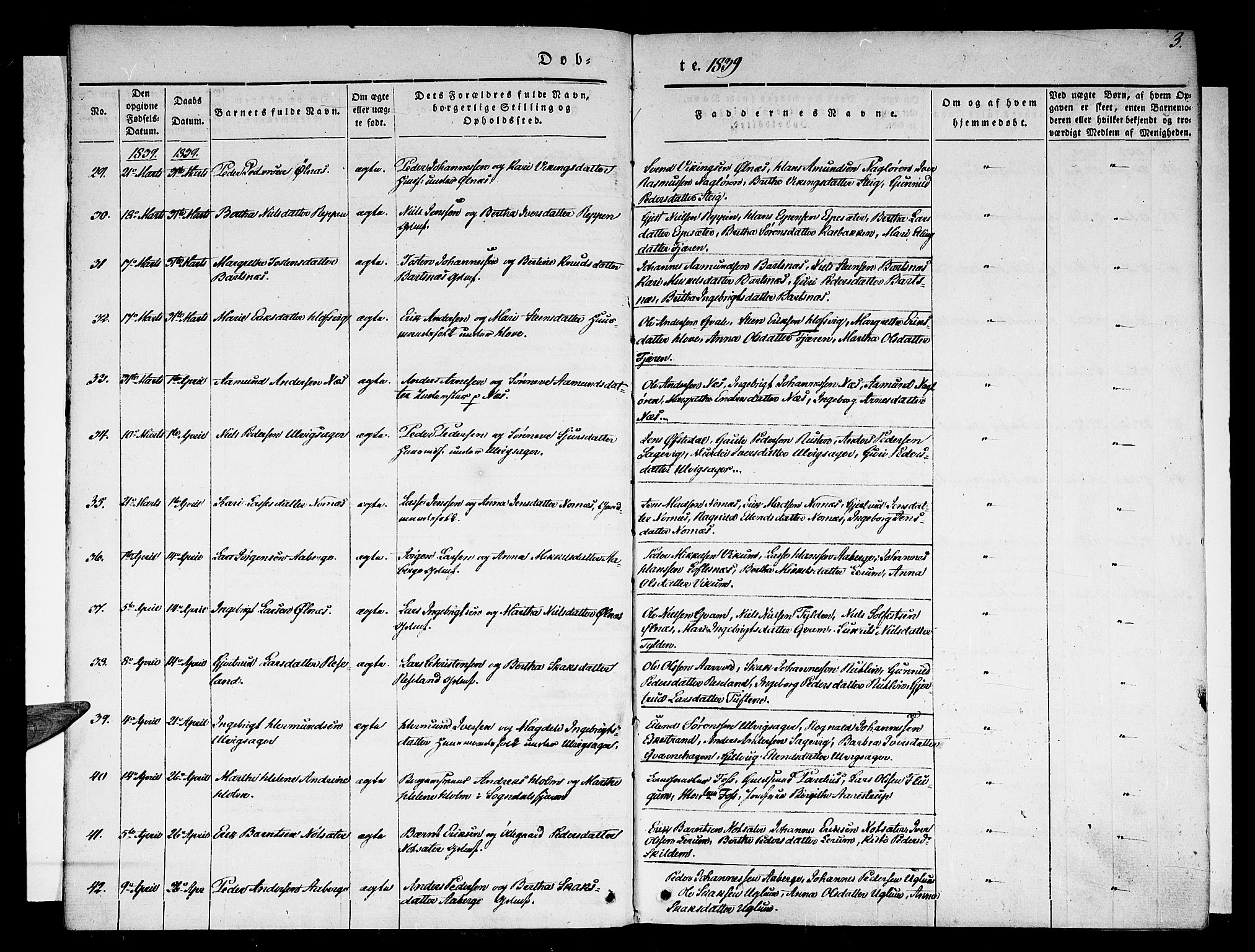 Sogndal sokneprestembete, AV/SAB-A-81301/H/Haa/Haaa/L0011: Parish register (official) no. A 11, 1839-1847, p. 3