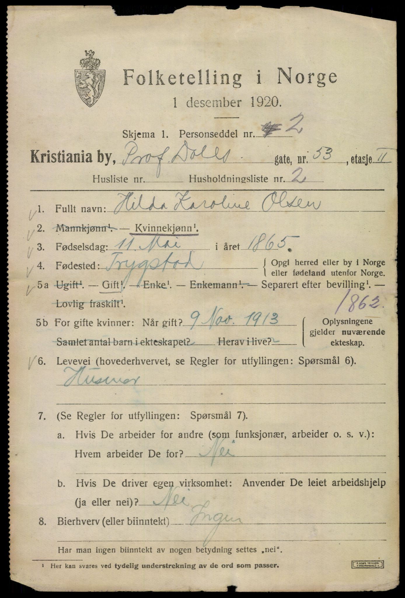 SAO, 1920 census for Kristiania, 1920, p. 460257