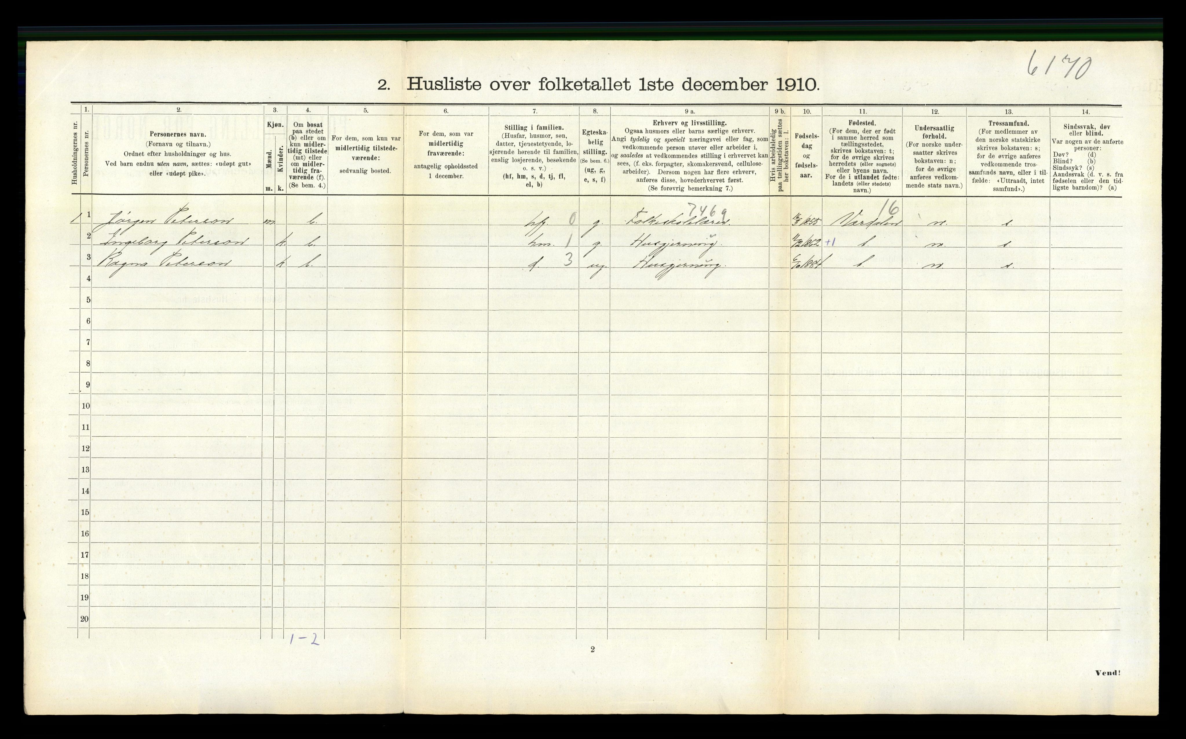 RA, 1910 census for Nesset, 1910, p. 598