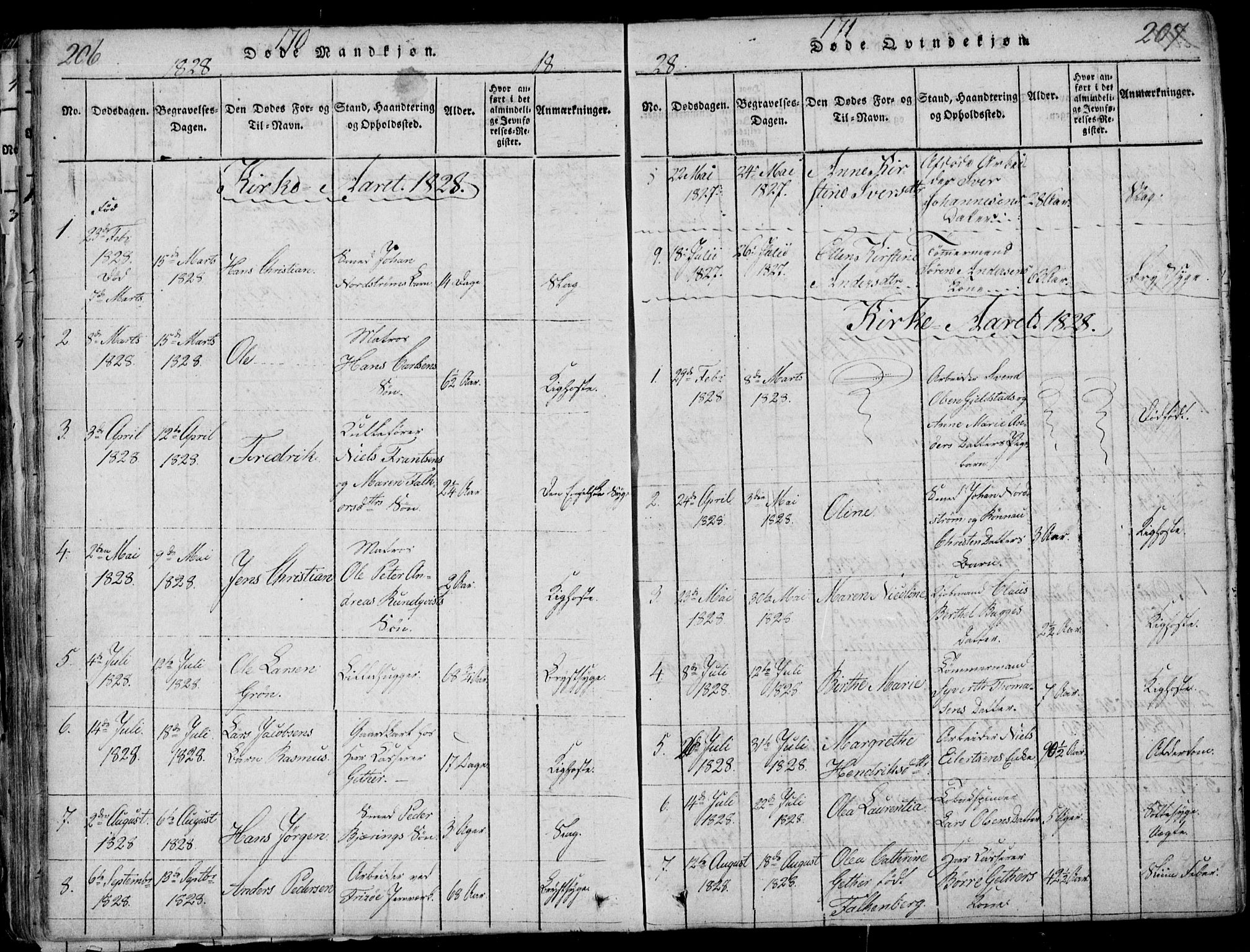 Larvik kirkebøker, AV/SAKO-A-352/F/Fb/L0002: Parish register (official) no. II 2, 1818-1842, p. 206-207