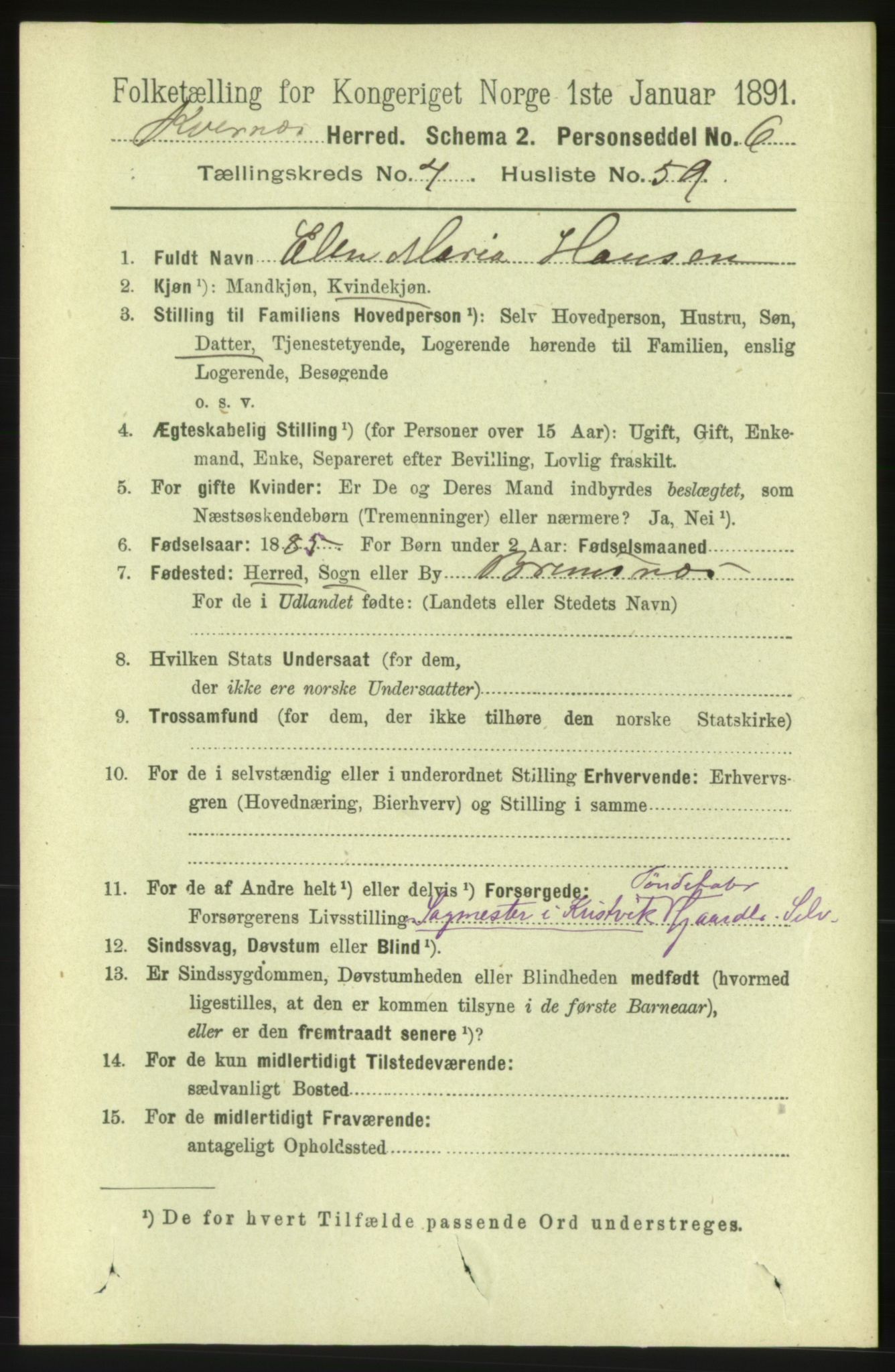 RA, 1891 census for 1553 Kvernes, 1891, p. 2238