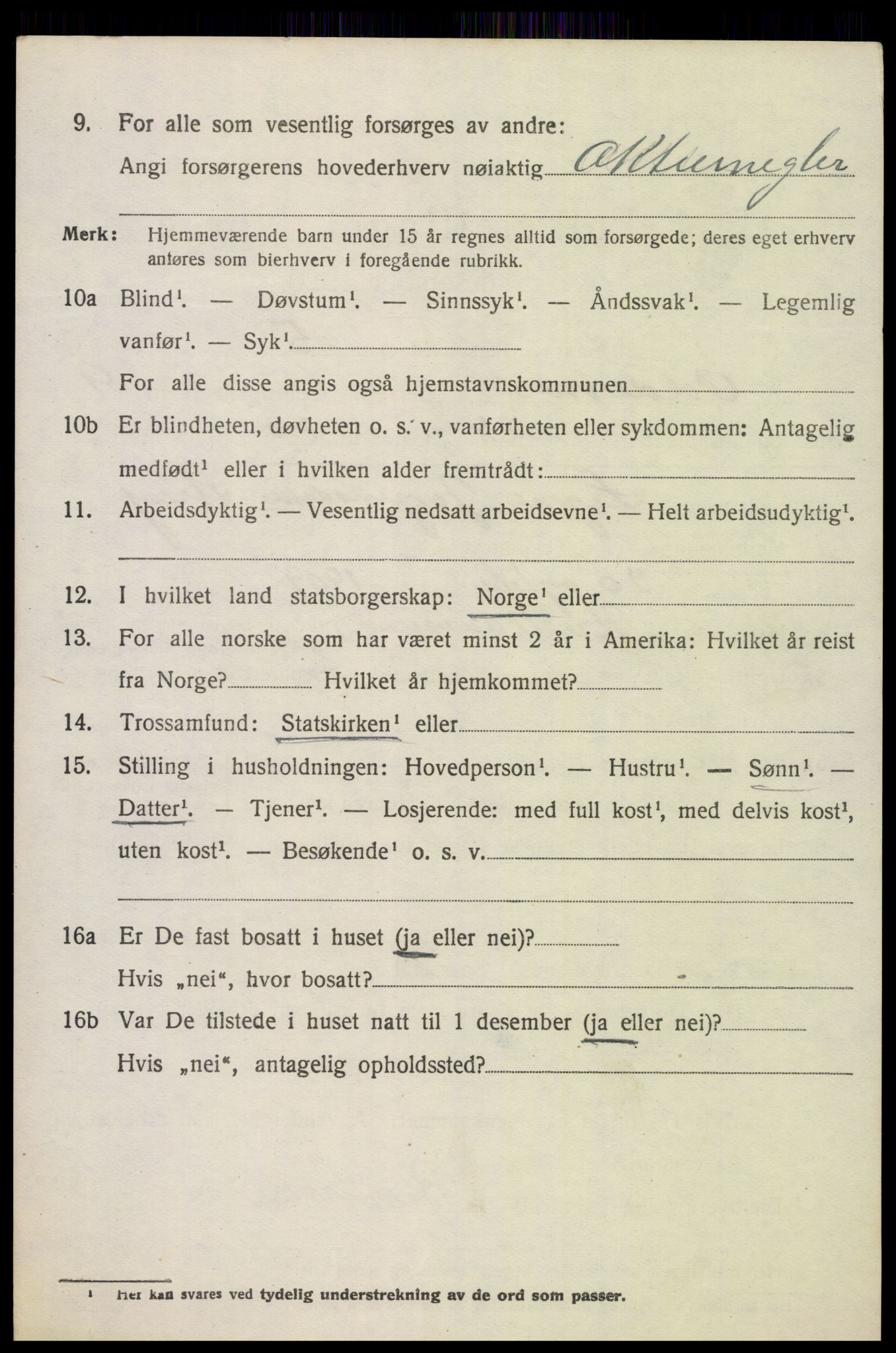 SAK, 1920 census for Oddernes, 1920, p. 6356