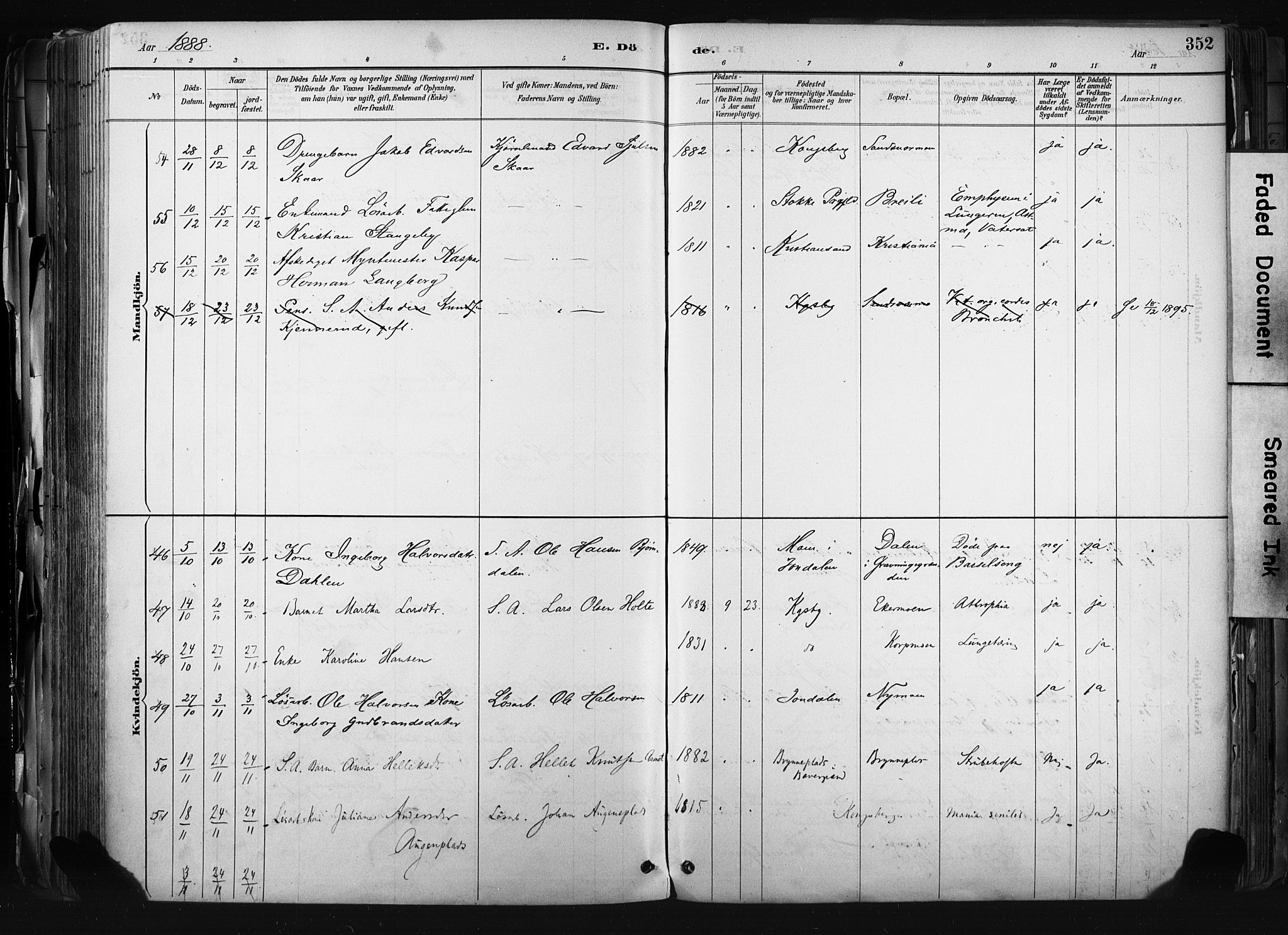 Kongsberg kirkebøker, AV/SAKO-A-22/F/Fb/L0002: Parish register (official) no. II 2, 1886-1896, p. 352