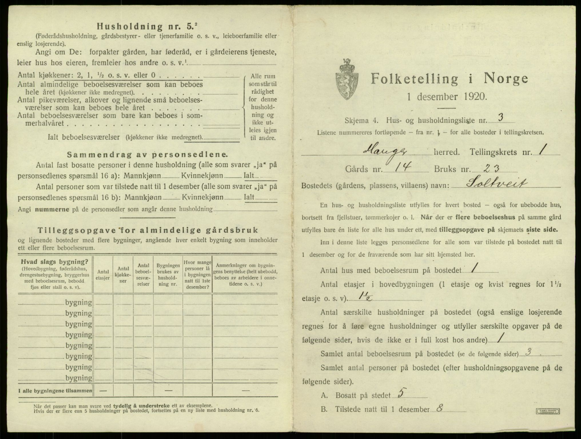 SAB, 1920 census for Manger, 1920, p. 64