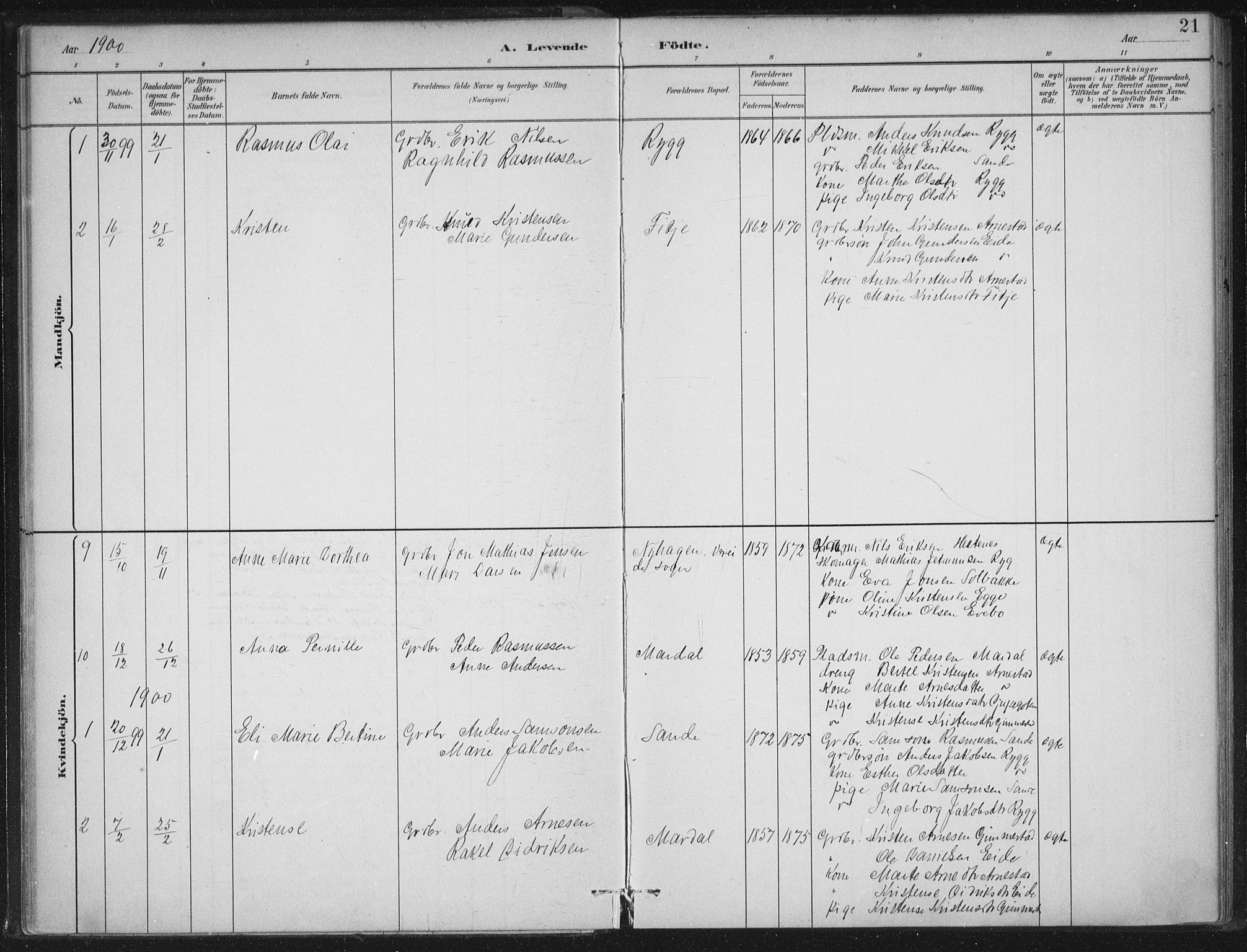 Gloppen sokneprestembete, SAB/A-80101/H/Haa/Haad/L0001: Parish register (official) no. D  1, 1885-1910, p. 21