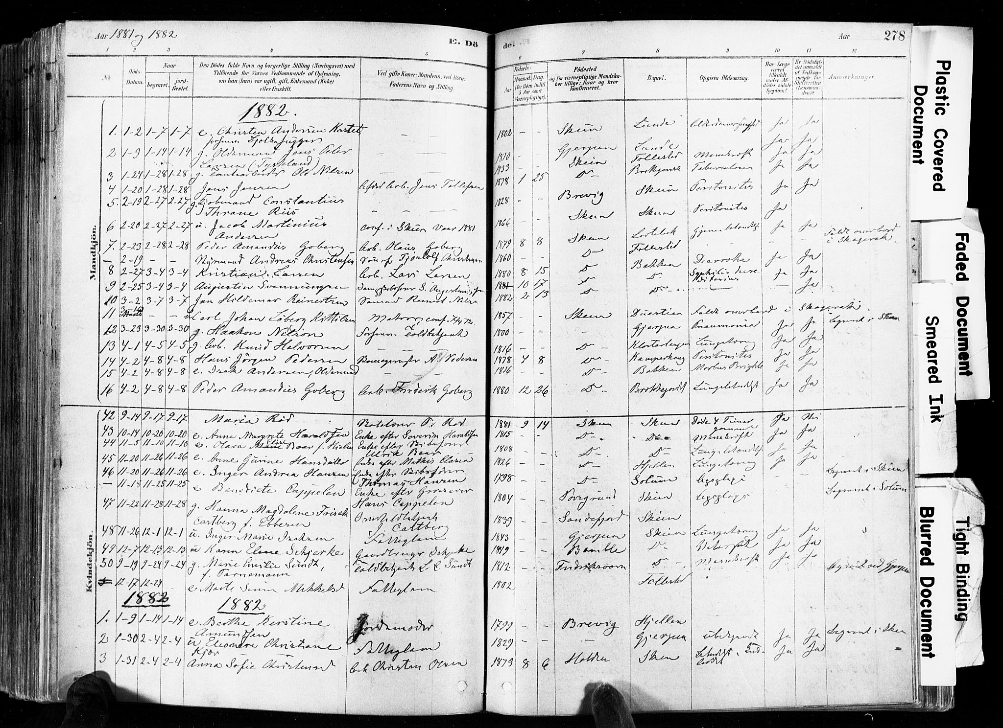 Skien kirkebøker, SAKO/A-302/F/Fa/L0009: Parish register (official) no. 9, 1878-1890, p. 278