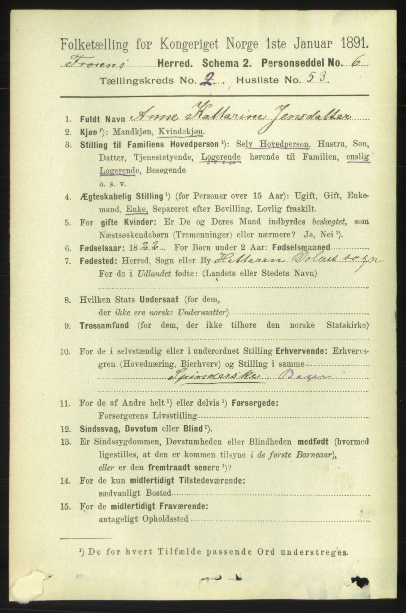 RA, 1891 census for 1619 Frøya, 1891, p. 1329