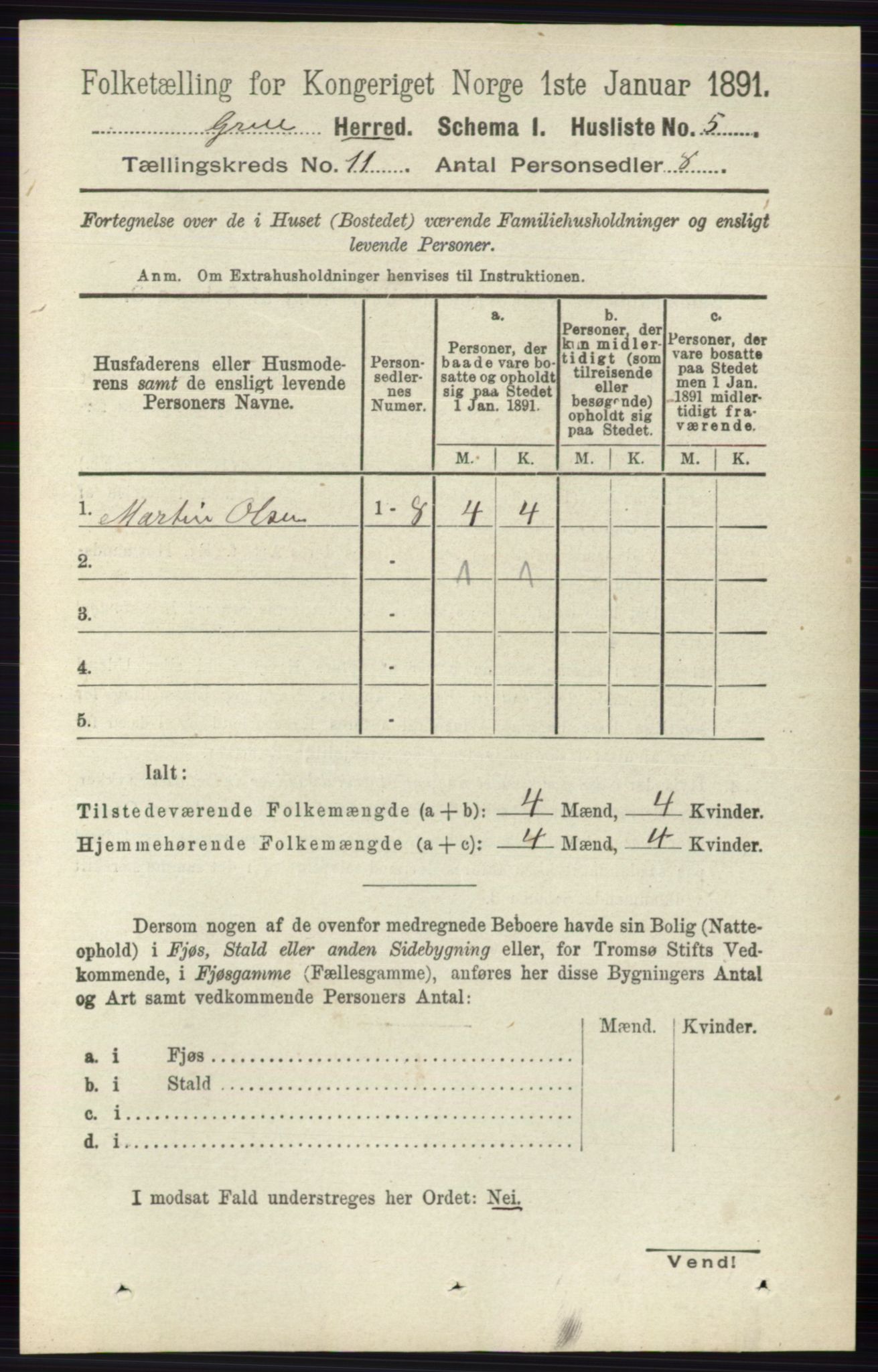 RA, 1891 census for 0423 Grue, 1891, p. 5820