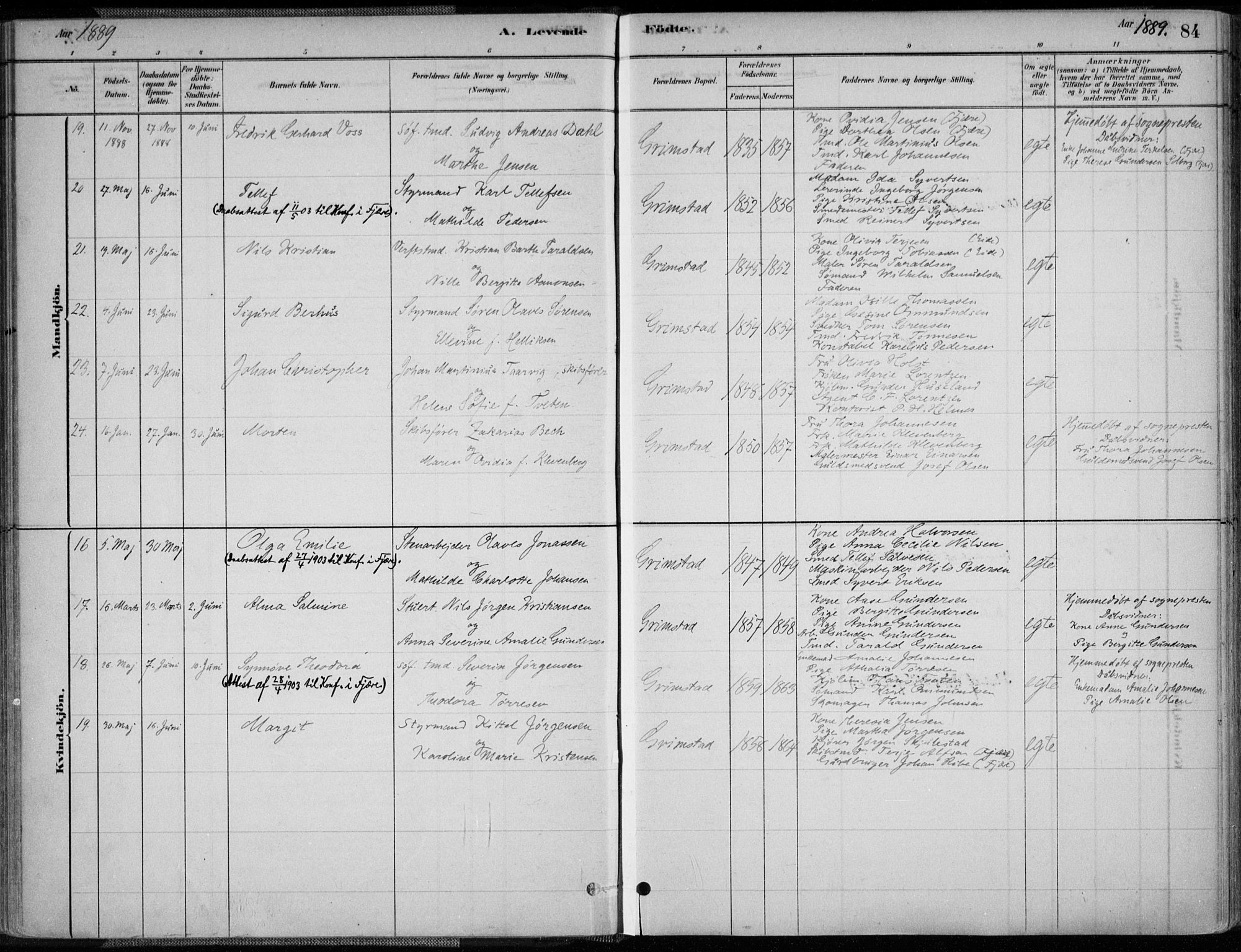 Grimstad sokneprestkontor, AV/SAK-1111-0017/F/Fa/L0003: Parish register (official) no. A 2, 1882-1912, p. 84