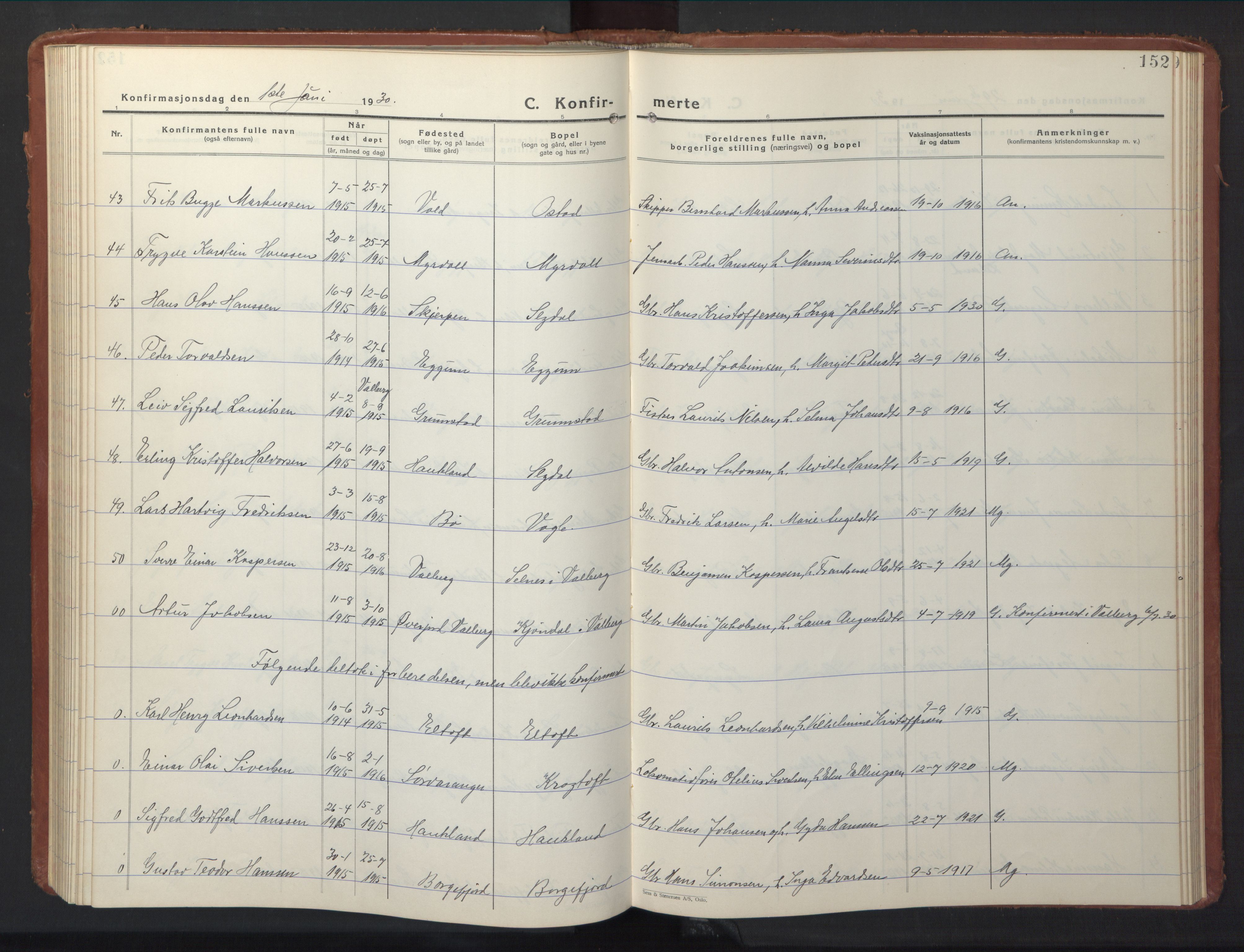 Ministerialprotokoller, klokkerbøker og fødselsregistre - Nordland, AV/SAT-A-1459/880/L1143: Parish register (copy) no. 880C05, 1929-1951, p. 152