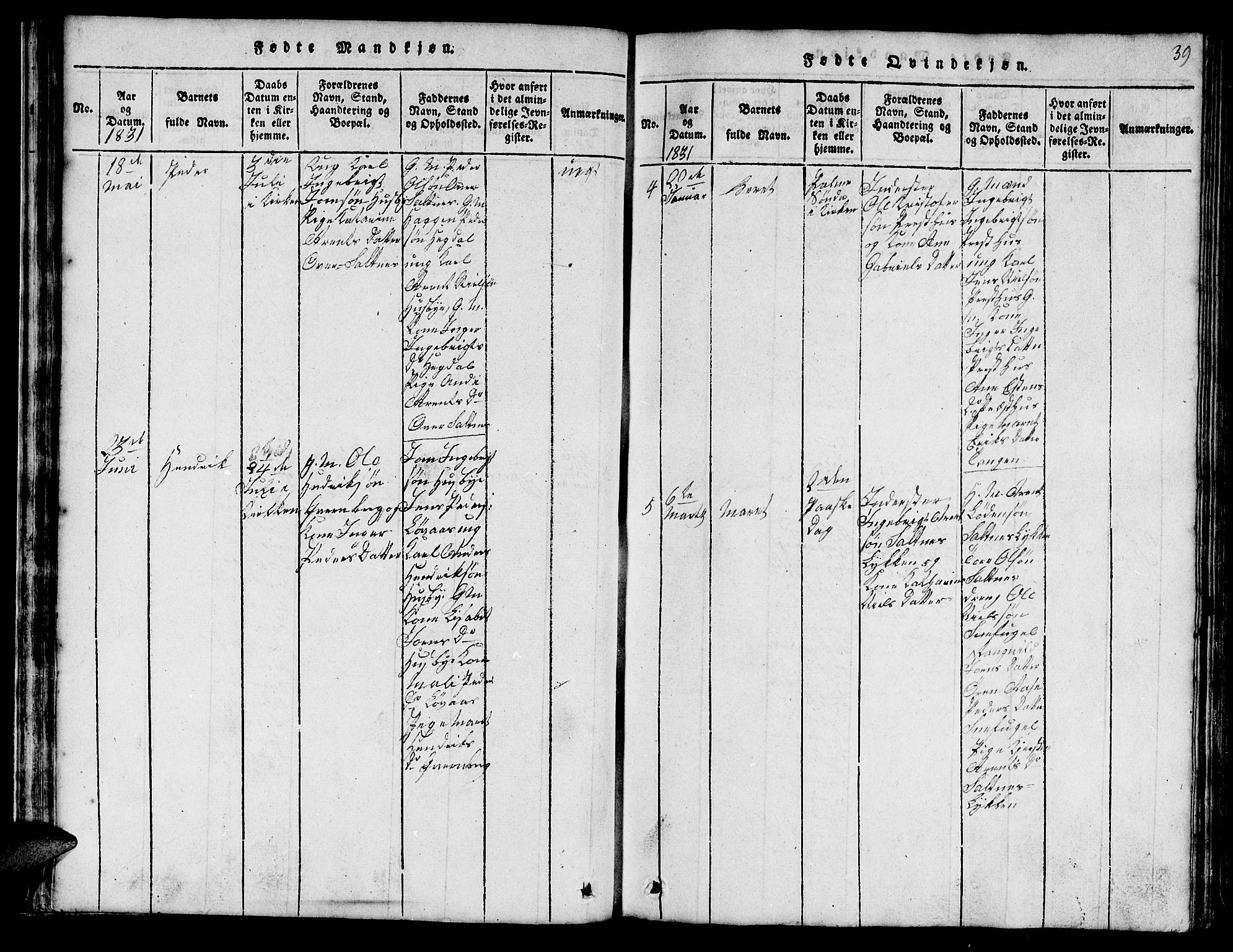 Ministerialprotokoller, klokkerbøker og fødselsregistre - Sør-Trøndelag, SAT/A-1456/666/L0788: Parish register (copy) no. 666C01, 1816-1847, p. 39