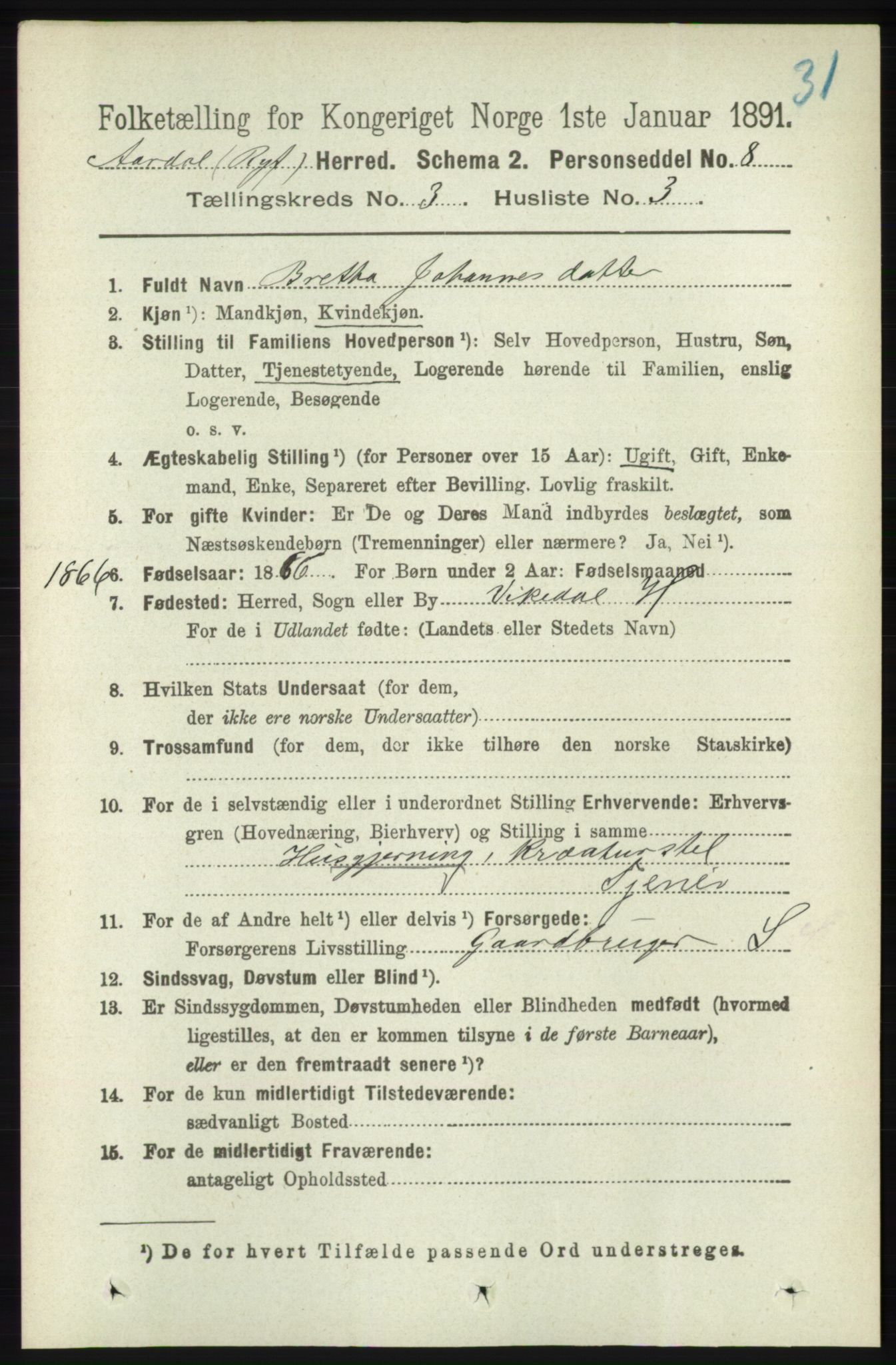 RA, 1891 census for 1131 Årdal, 1891, p. 844