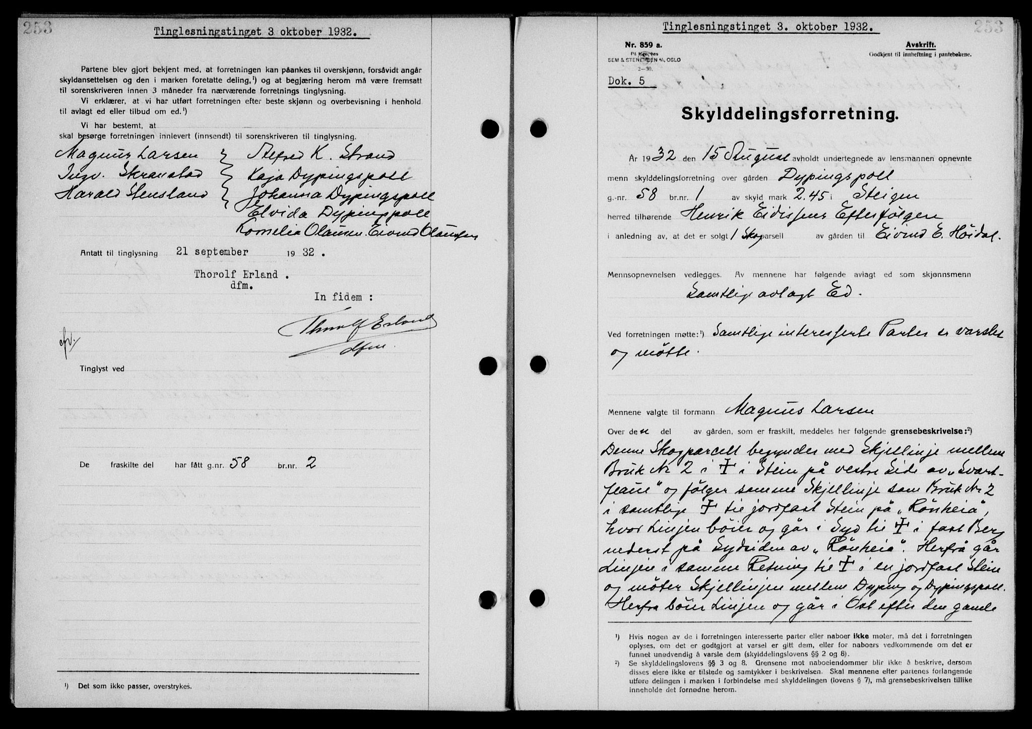 Steigen og Ofoten sorenskriveri, AV/SAT-A-0030/1/2/2C/L0022/0001: Mortgage book no. 25-II og 26-I, 1932-1933, Deed date: 03.10.1932