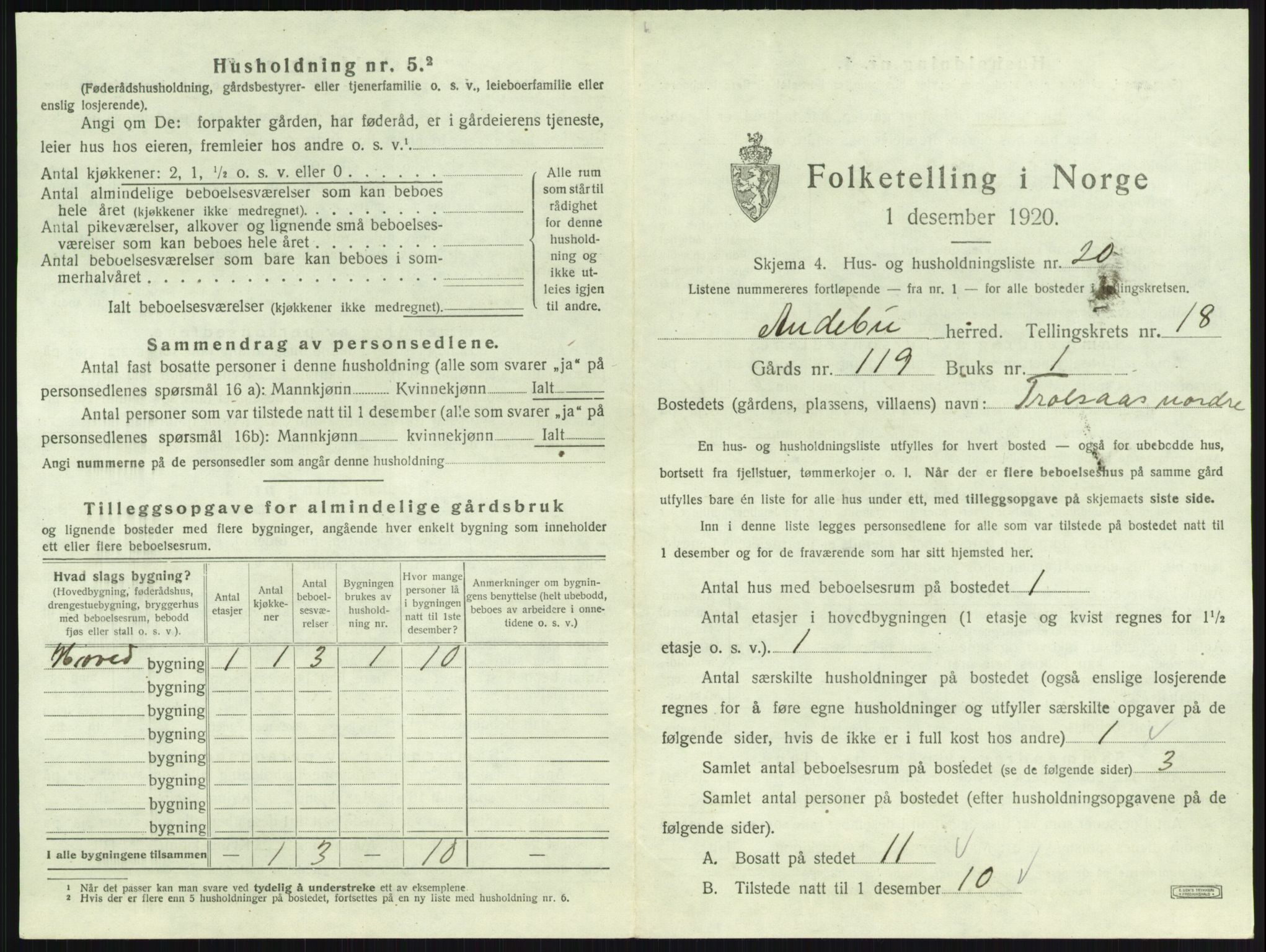 SAKO, 1920 census for Andebu, 1920, p. 1018