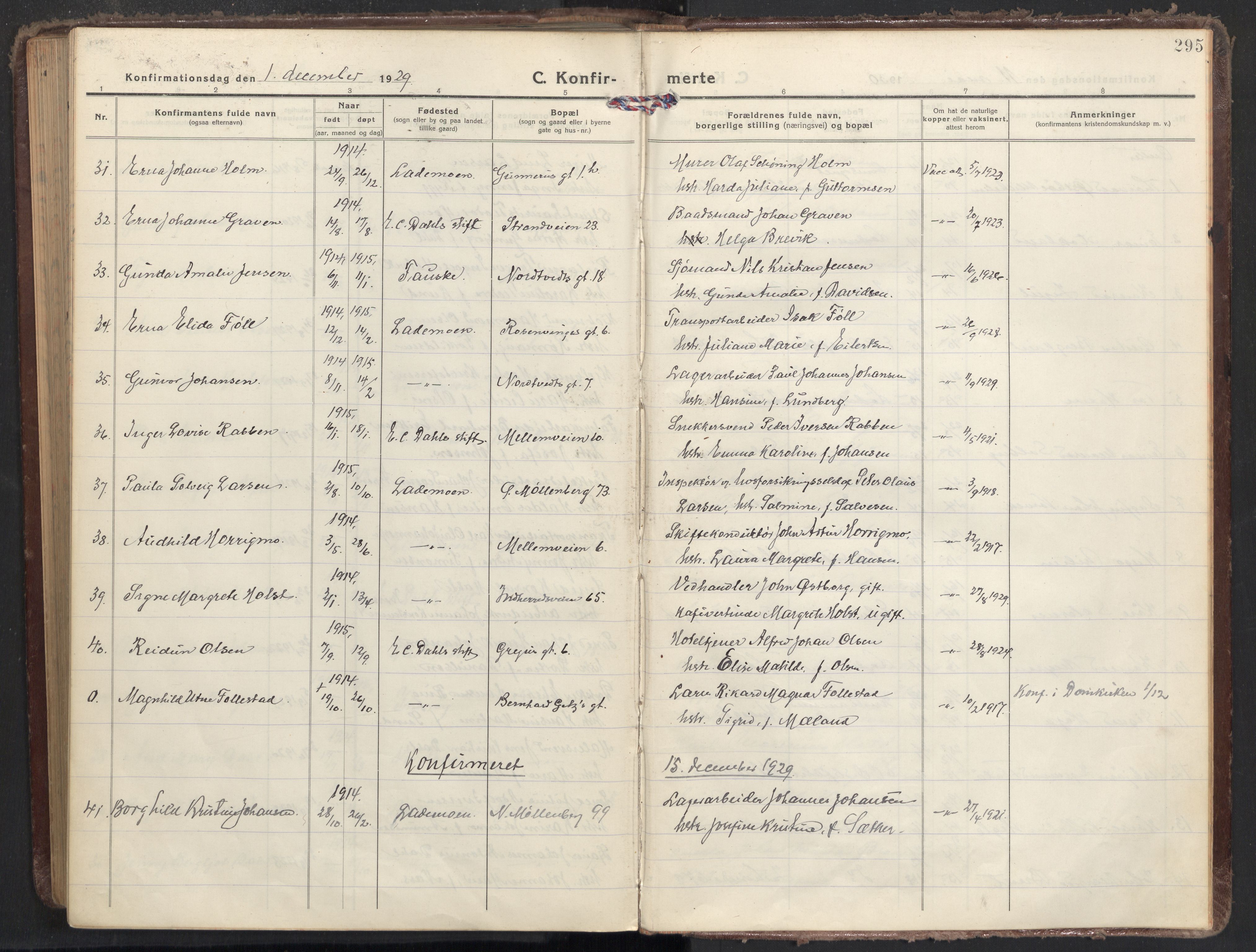 Ministerialprotokoller, klokkerbøker og fødselsregistre - Sør-Trøndelag, SAT/A-1456/605/L0247: Parish register (official) no. 605A09, 1918-1930, p. 295