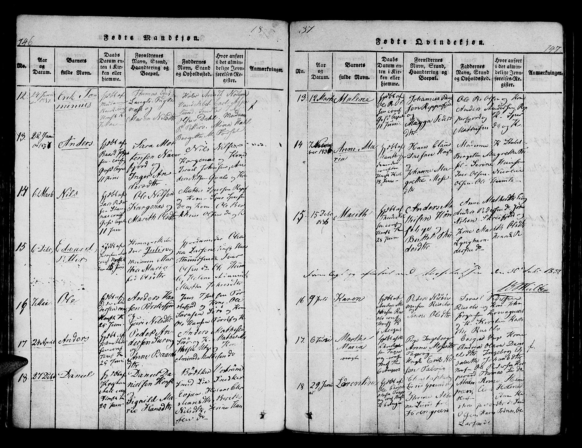 Hammerfest sokneprestkontor, SATØ/S-1347/H/Ha/L0003.kirke: Parish register (official) no. 3, 1821-1842, p. 146-147