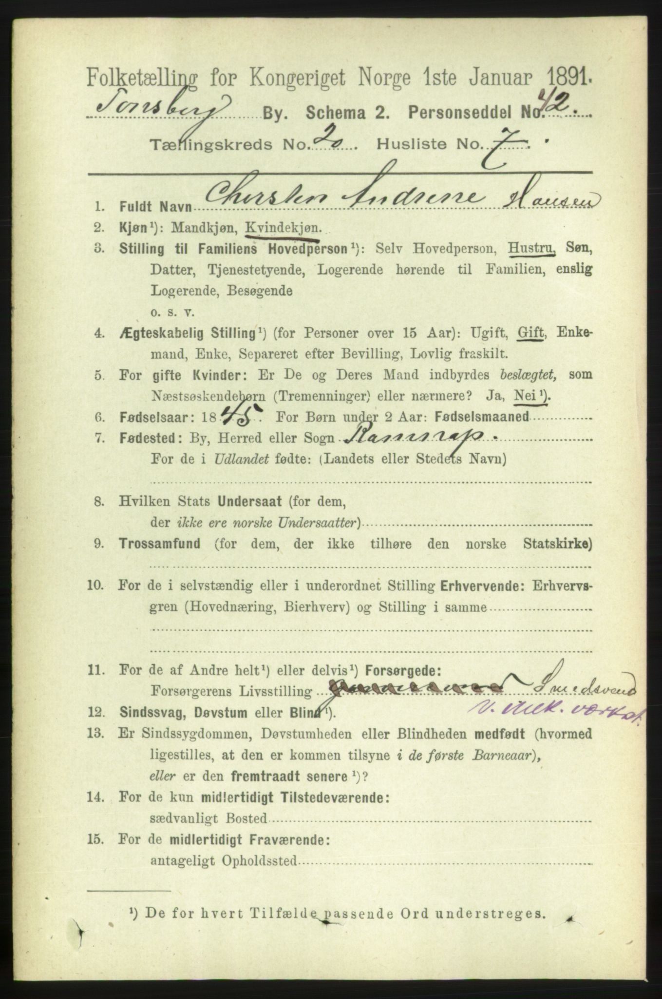 RA, 1891 census for 0705 Tønsberg, 1891, p. 5516