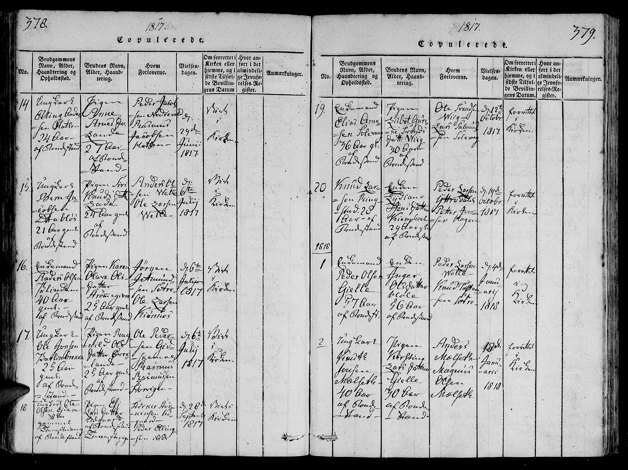 Ministerialprotokoller, klokkerbøker og fødselsregistre - Møre og Romsdal, SAT/A-1454/522/L0310: Parish register (official) no. 522A05, 1816-1832, p. 378-379