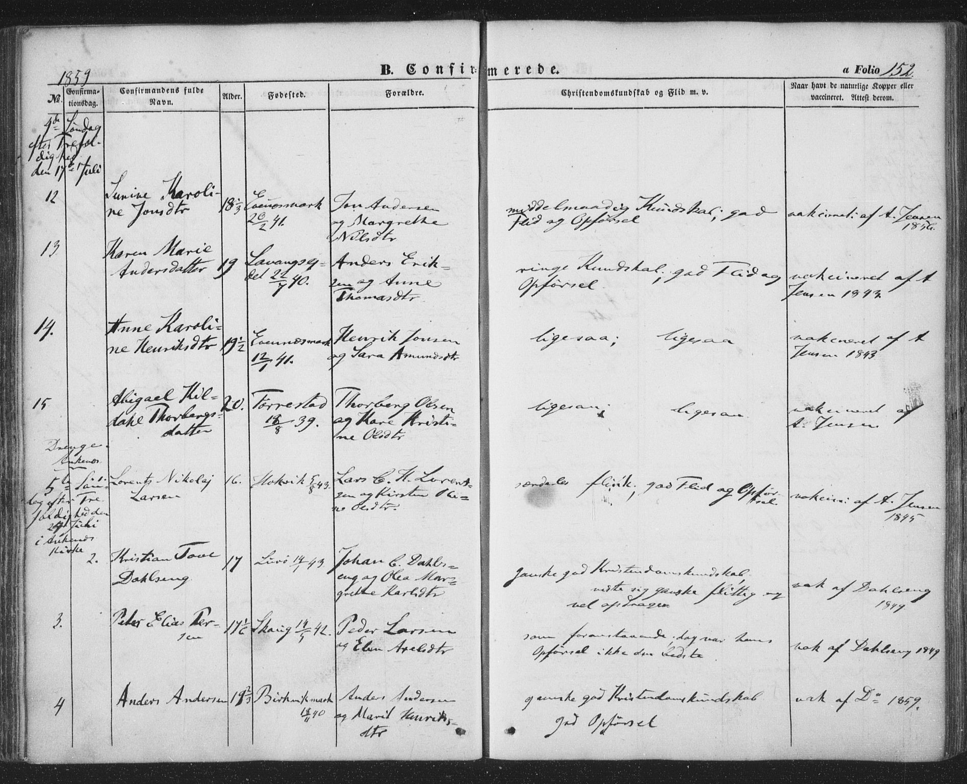 Ministerialprotokoller, klokkerbøker og fødselsregistre - Nordland, AV/SAT-A-1459/863/L0895: Parish register (official) no. 863A07, 1851-1860, p. 152