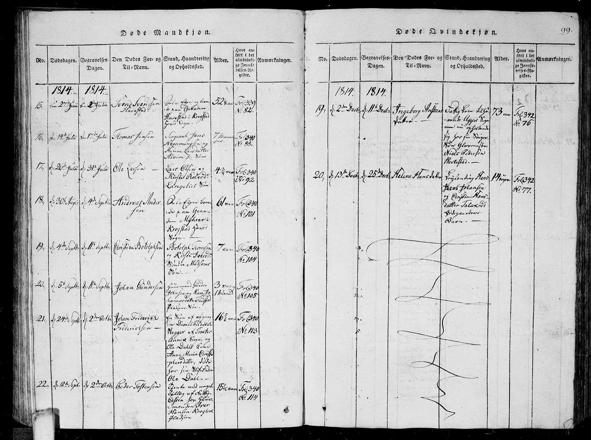 Kråkstad prestekontor Kirkebøker, AV/SAO-A-10125a/G/Ga/L0001: Parish register (copy) no. I 1, 1813-1824, p. 99