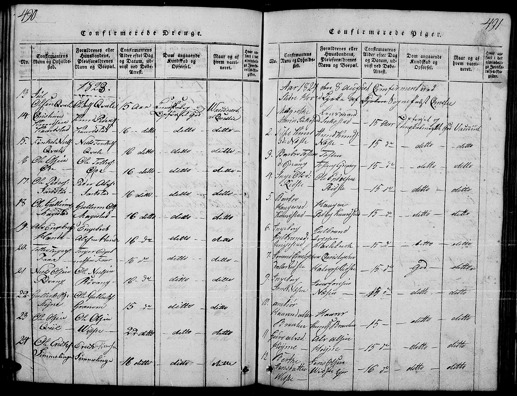 Slidre prestekontor, SAH/PREST-134/H/Ha/Hab/L0001: Parish register (copy) no. 1, 1814-1838, p. 490-491