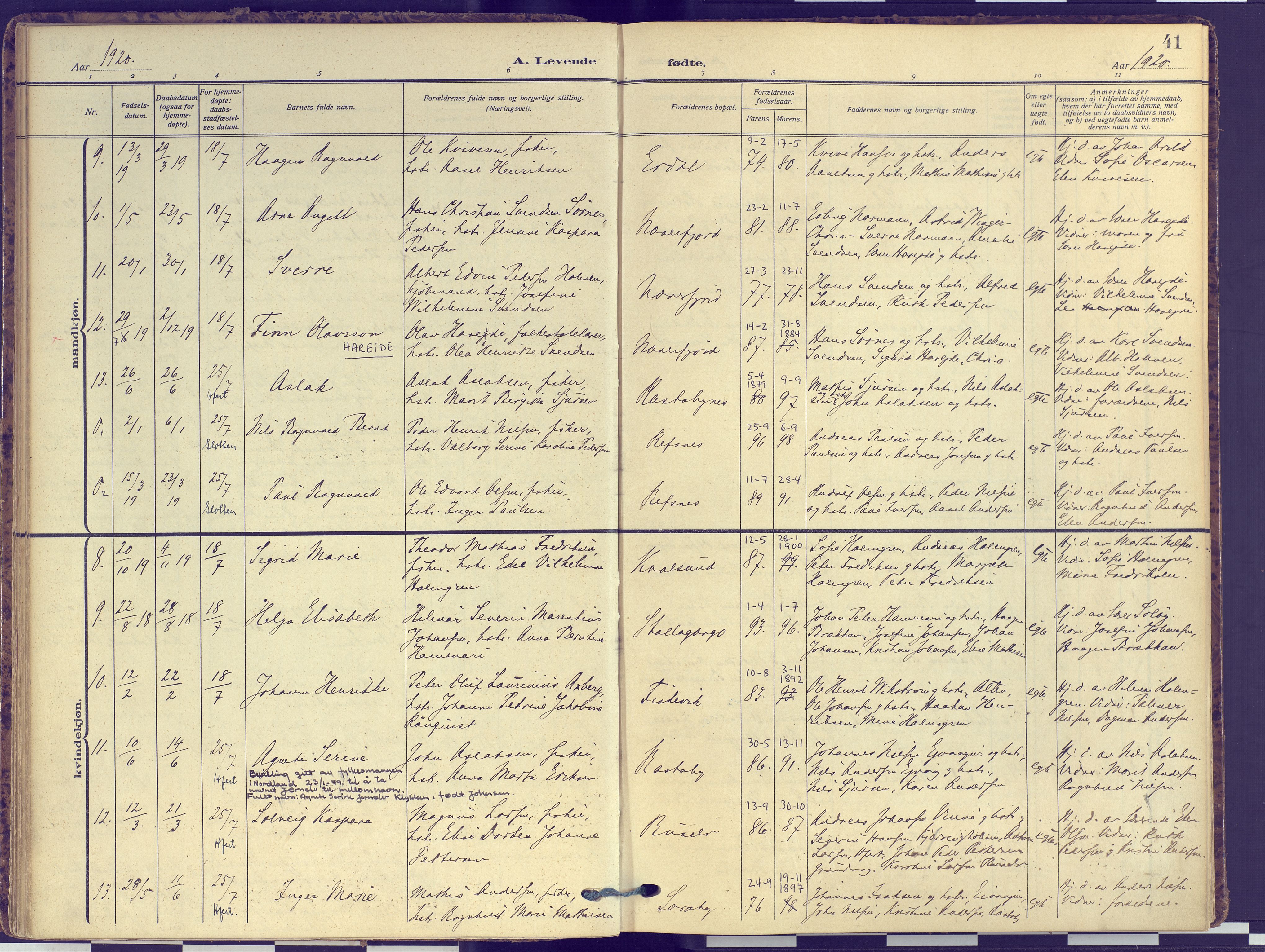 Hammerfest sokneprestkontor, AV/SATØ-S-1347/H/Ha/L0016.kirke: Parish register (official) no. 16, 1908-1923, p. 41